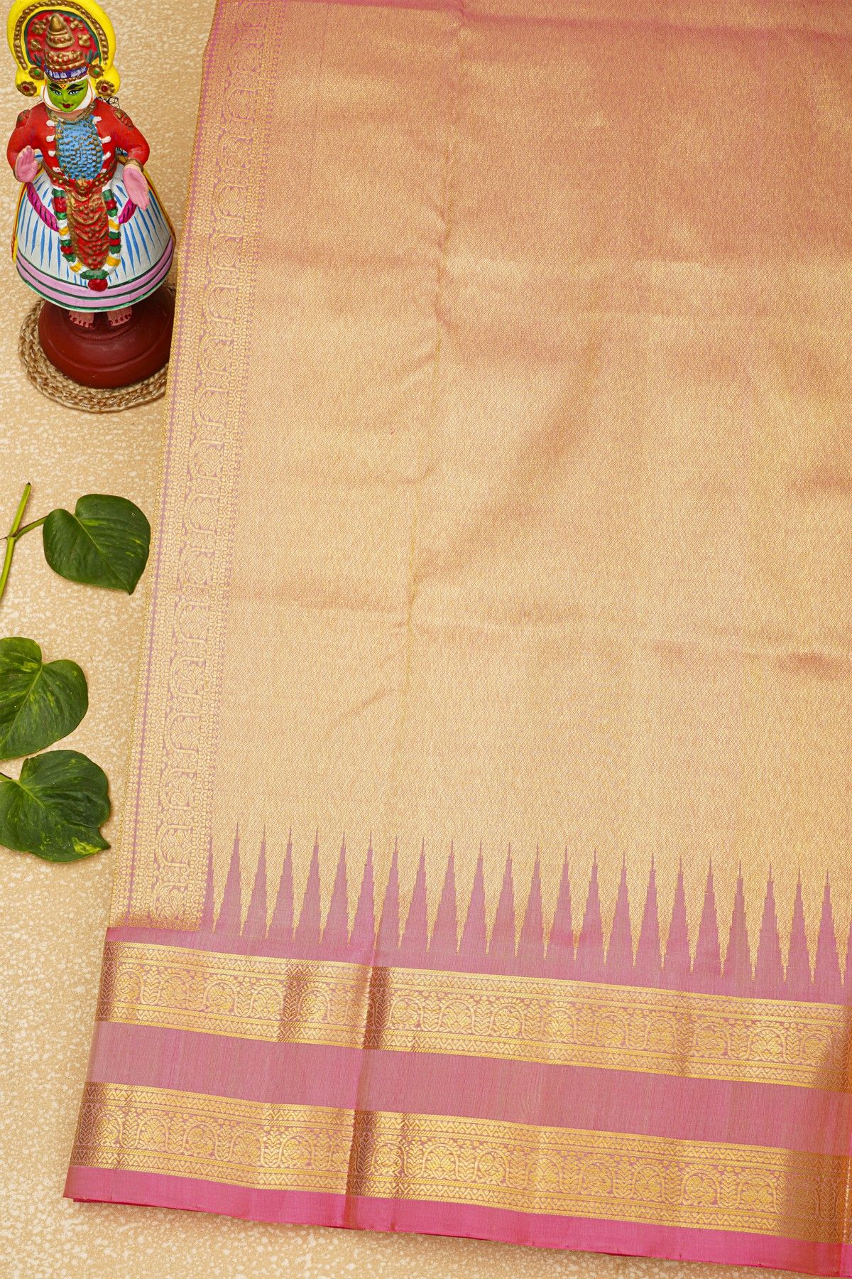 Venkatagiri Silk Light Green Saree With Florals And Peacocks Border