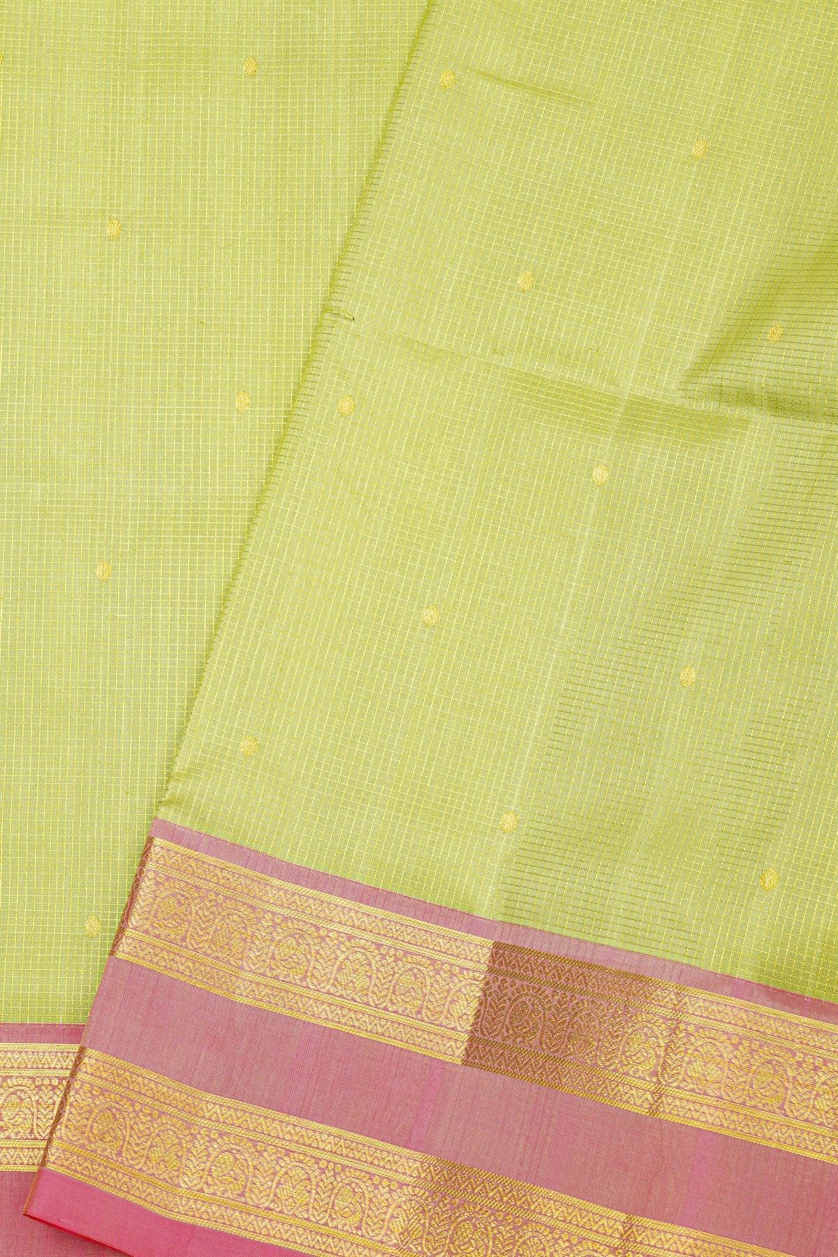 Venkatagiri Silk Light Green Saree With Florals And Peacocks Border