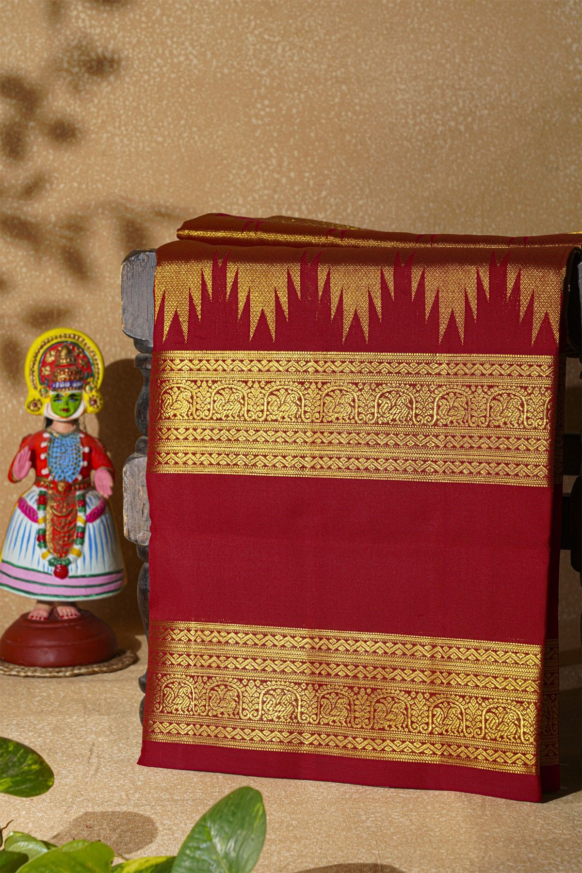 Venkatagiri Silk Red Saree With Diamonds And Floral Buttis Body