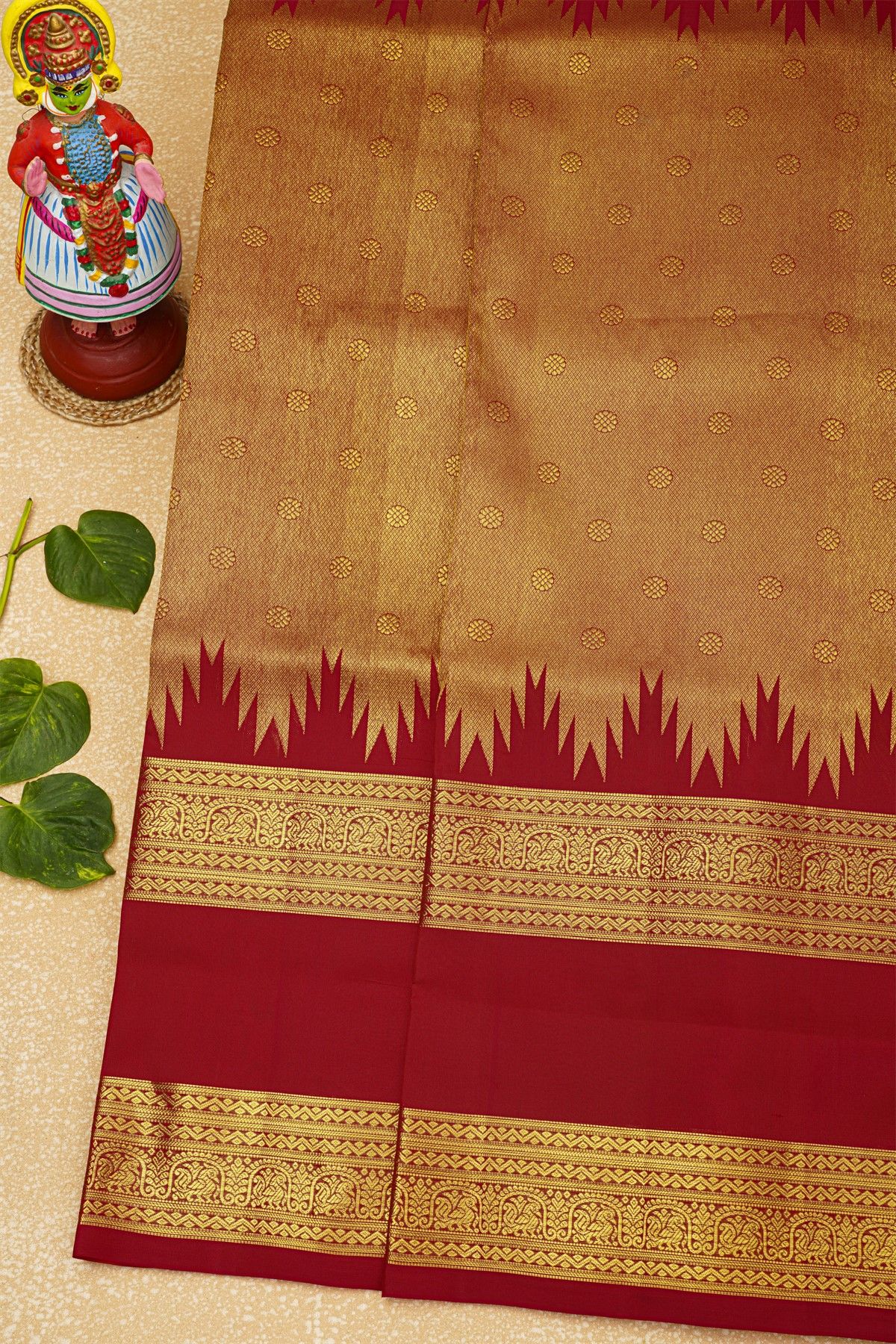 Venkatagiri Silk Red Saree With Diamonds And Floral Buttis Body