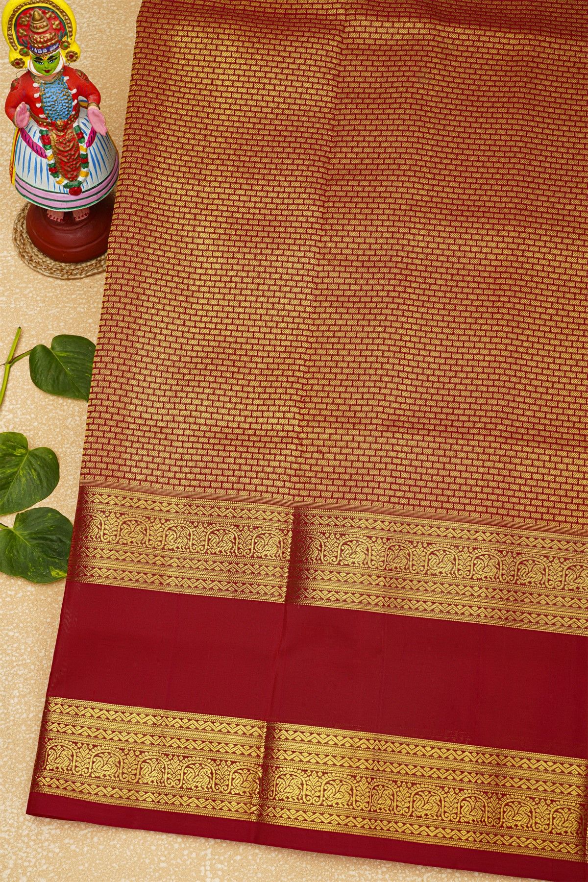 Venkatagiri Silk Red Saree With Diamonds And Floral Buttis Body