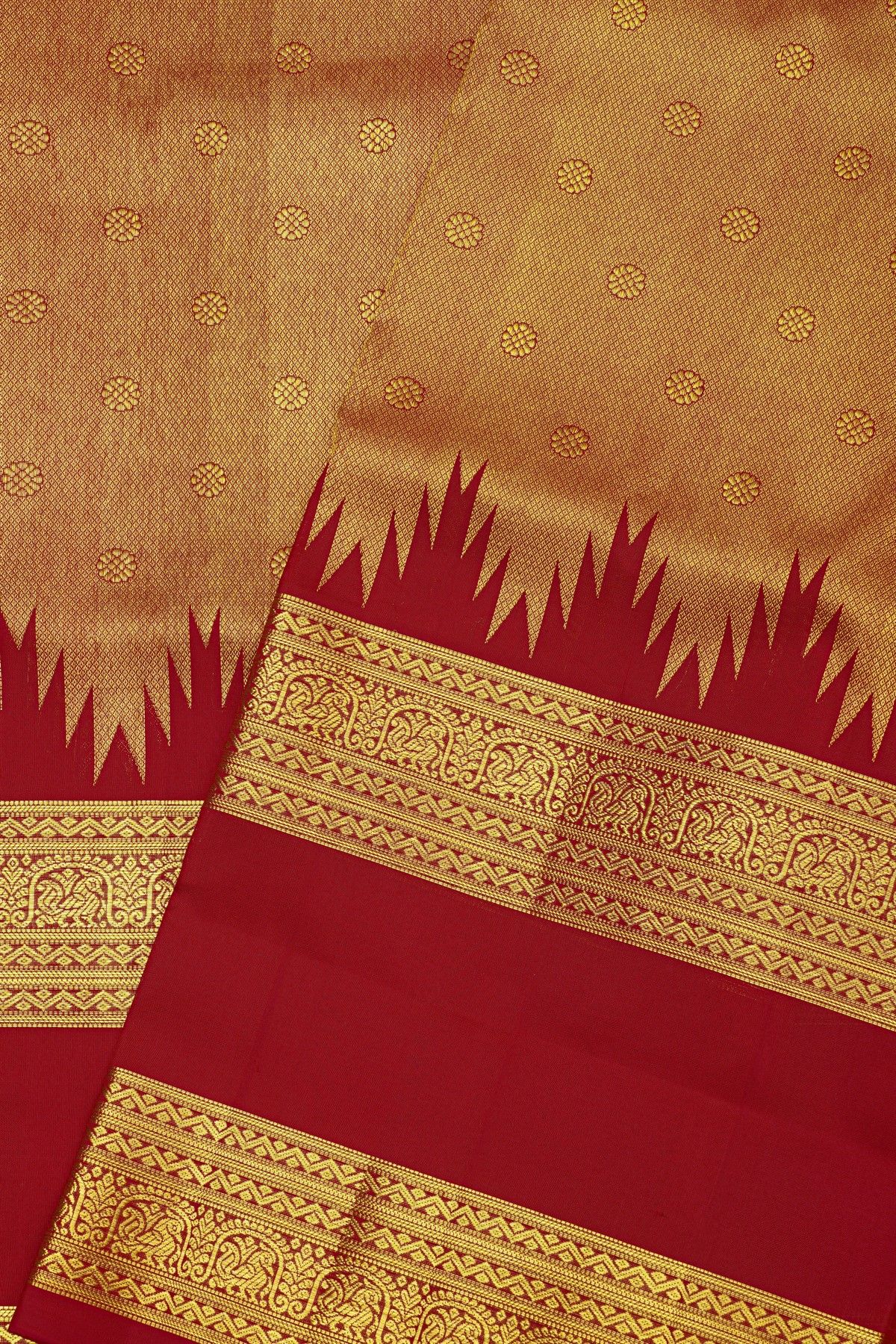 Venkatagiri Silk Red Saree With Diamonds And Floral Buttis Body