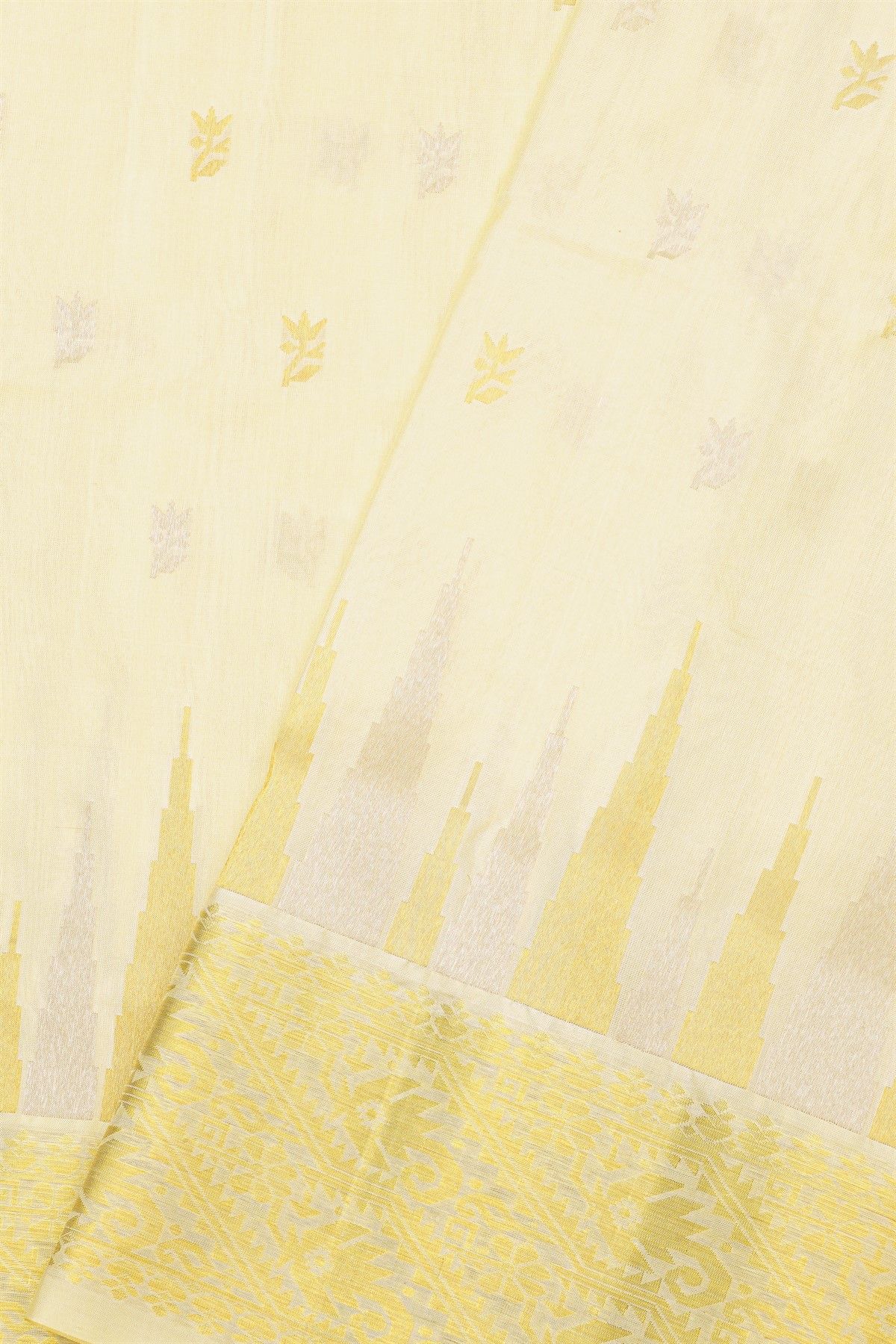Venkatagiri Silk Off White Saree With Floral And Leaf Jaal Border