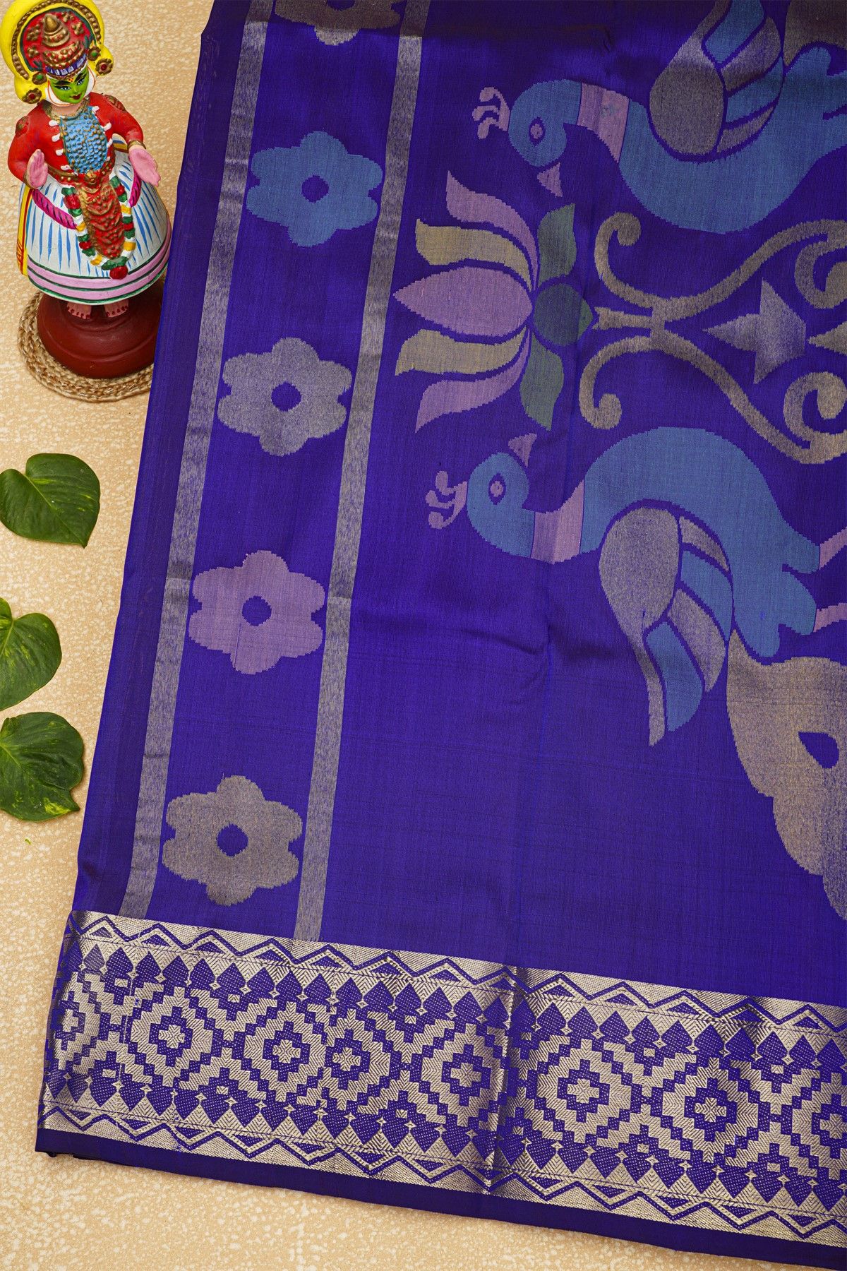 Venkatagiri Silk Royal Blue Saree With Arrow Buttis Body