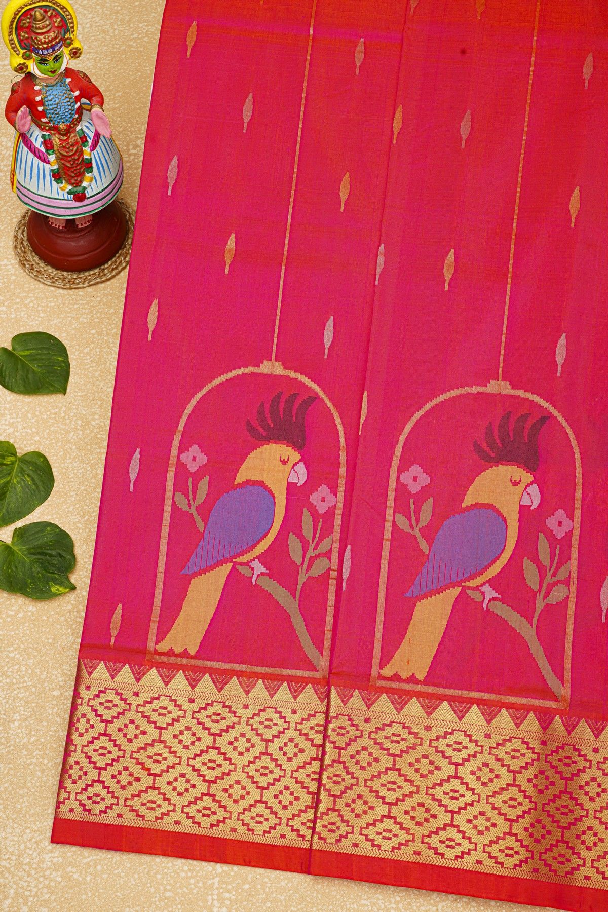 Venkatagiri Silk Pink Saree With Bird Butti Body