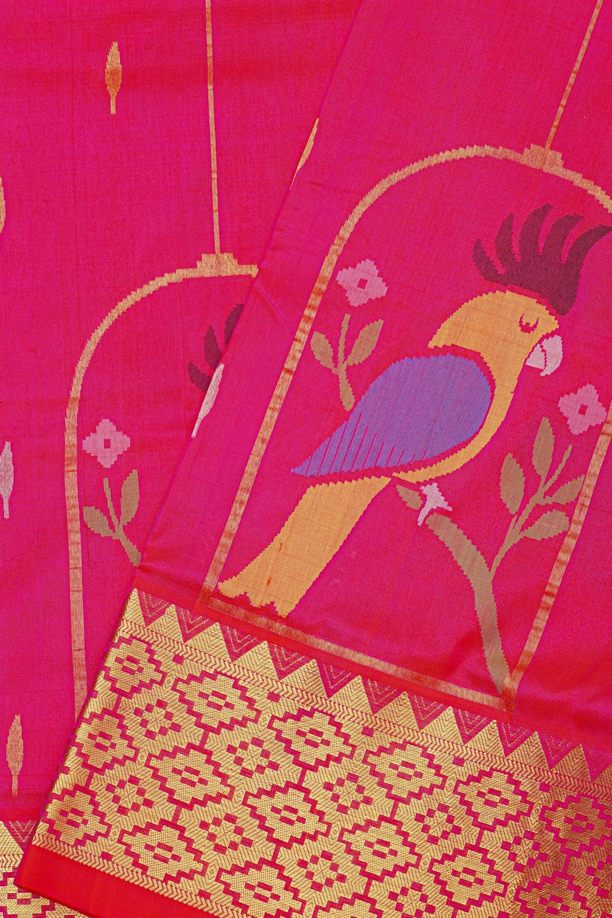 Venkatagiri Silk Pink Saree With Bird Butti Body