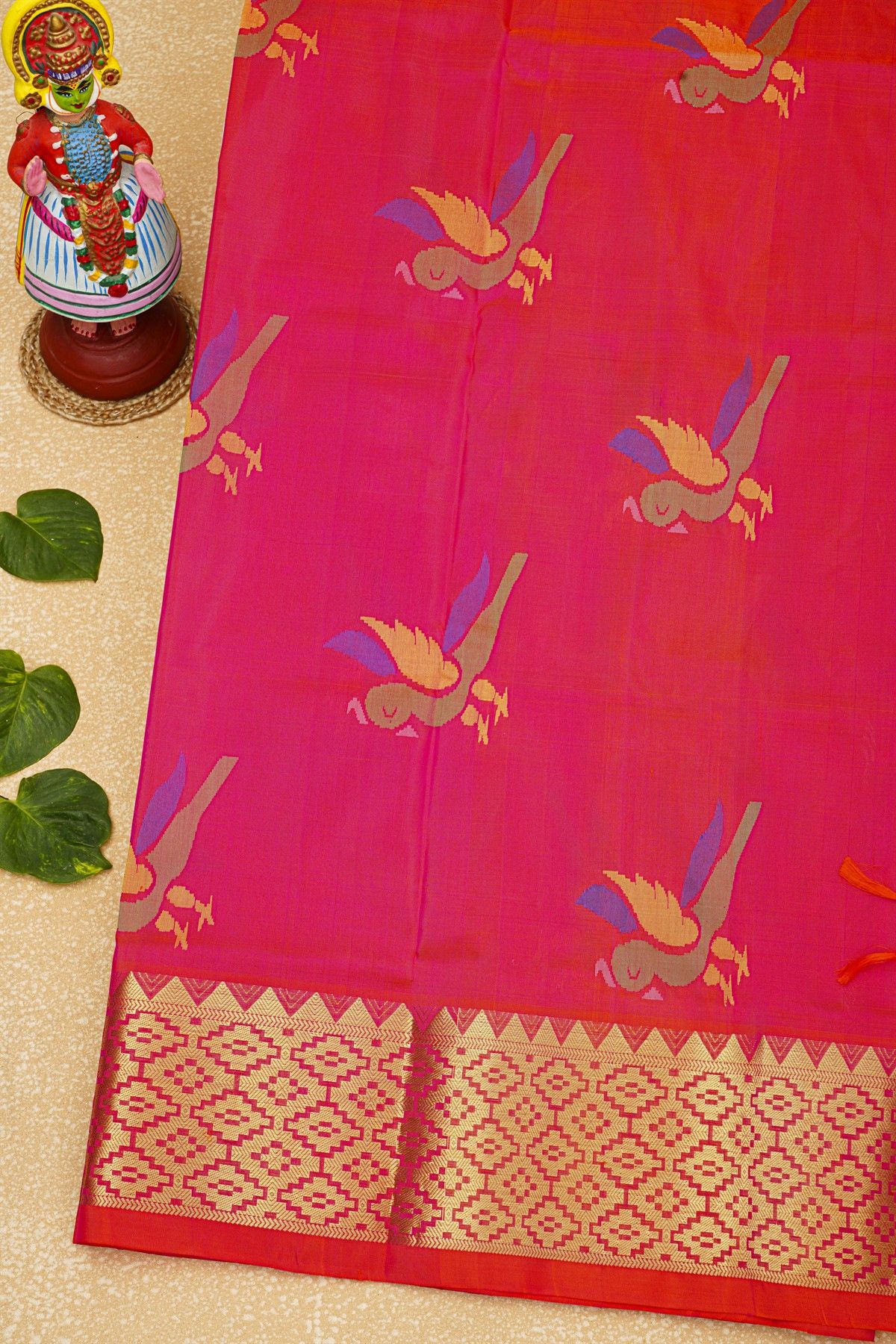 Venkatagiri Silk Pink Saree With Bird Butti Body