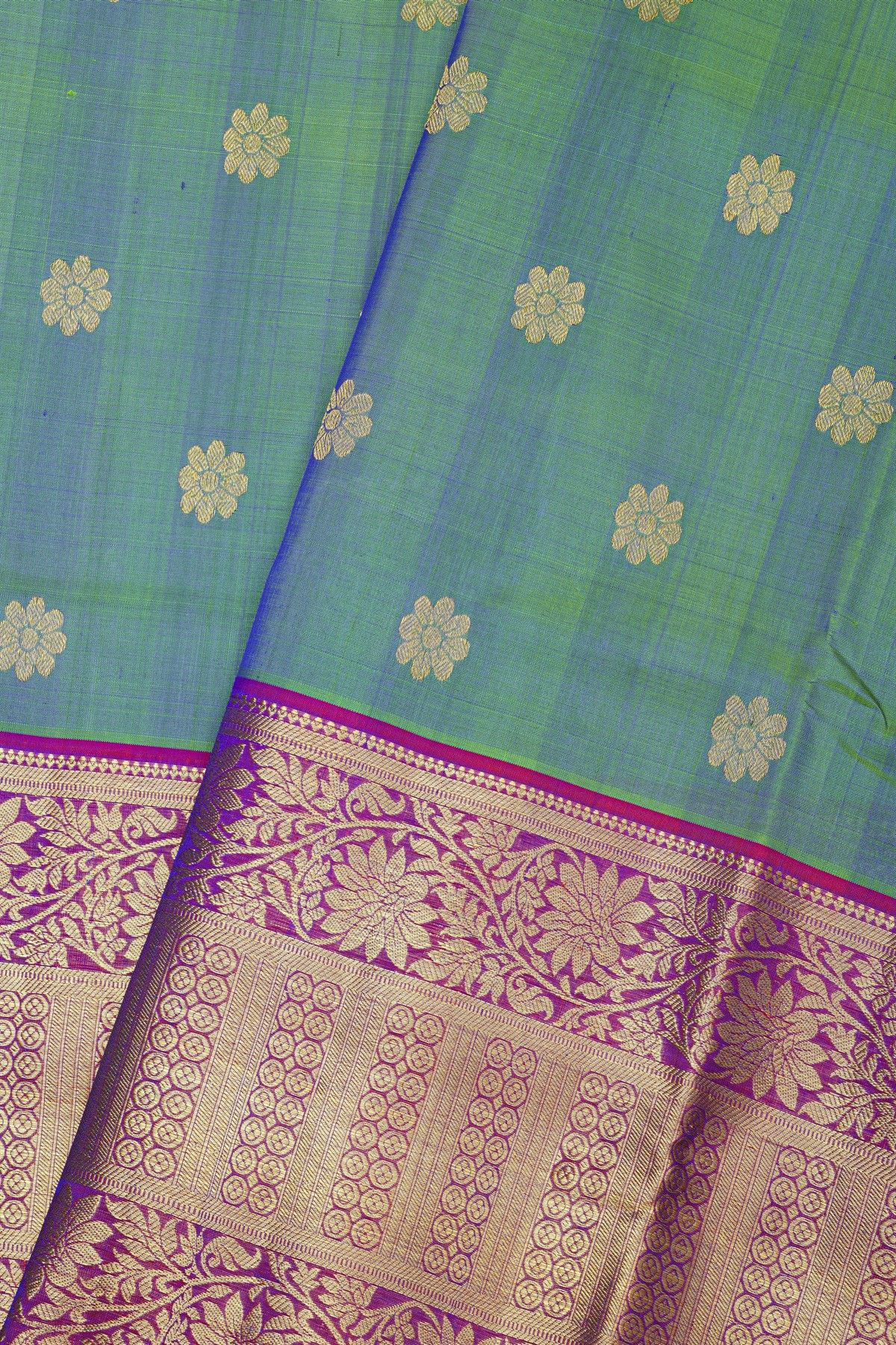 Venkatagiri Silk Dual Colour Saree With Florals And Leaves Jaal Border