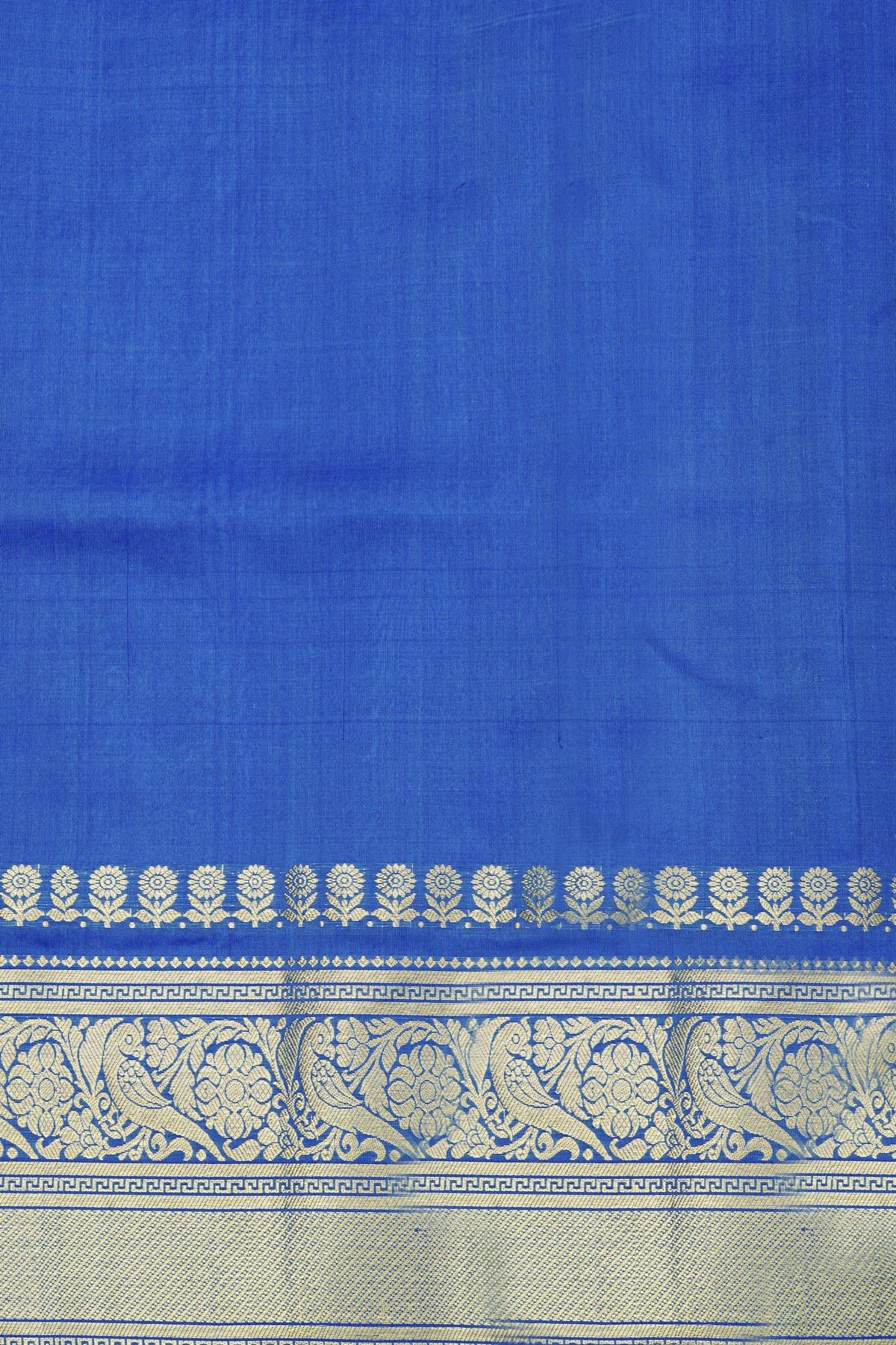 Venkatagiri Silk Royal Blue Saree With Florals And Peacocks In Checks Body