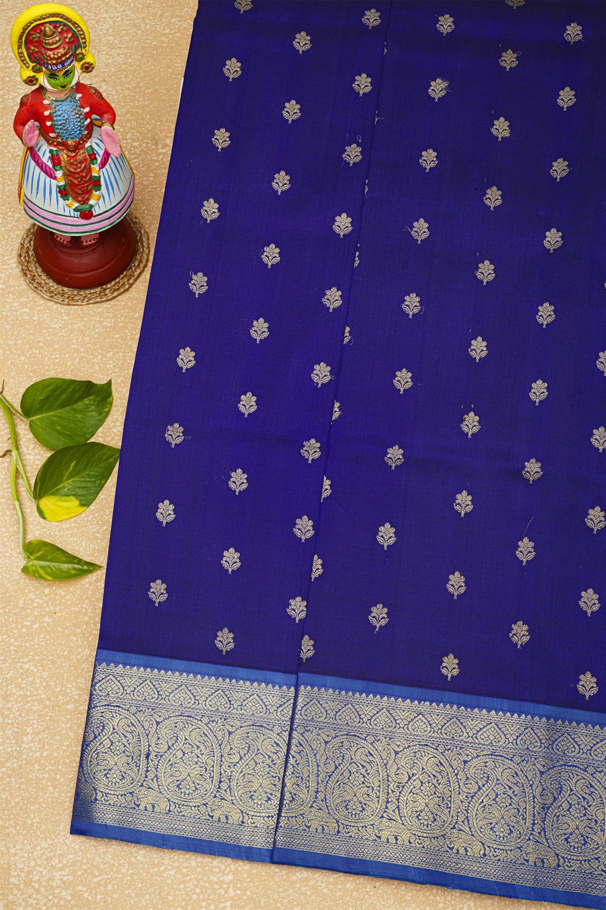 Venkatagiri Silk Navy Blue Saree With Florals And Paisleys Border