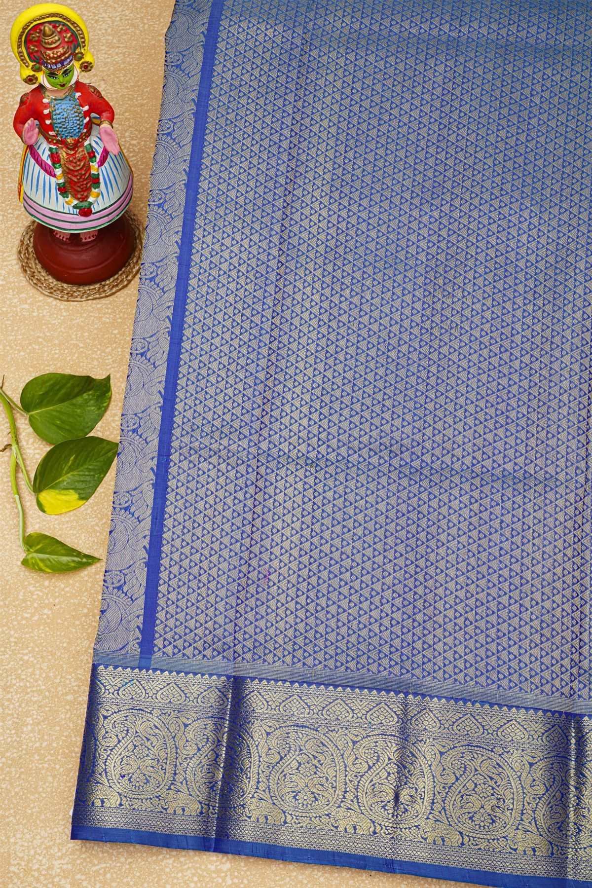 Venkatagiri Silk Navy Blue Saree With Florals And Paisleys Border