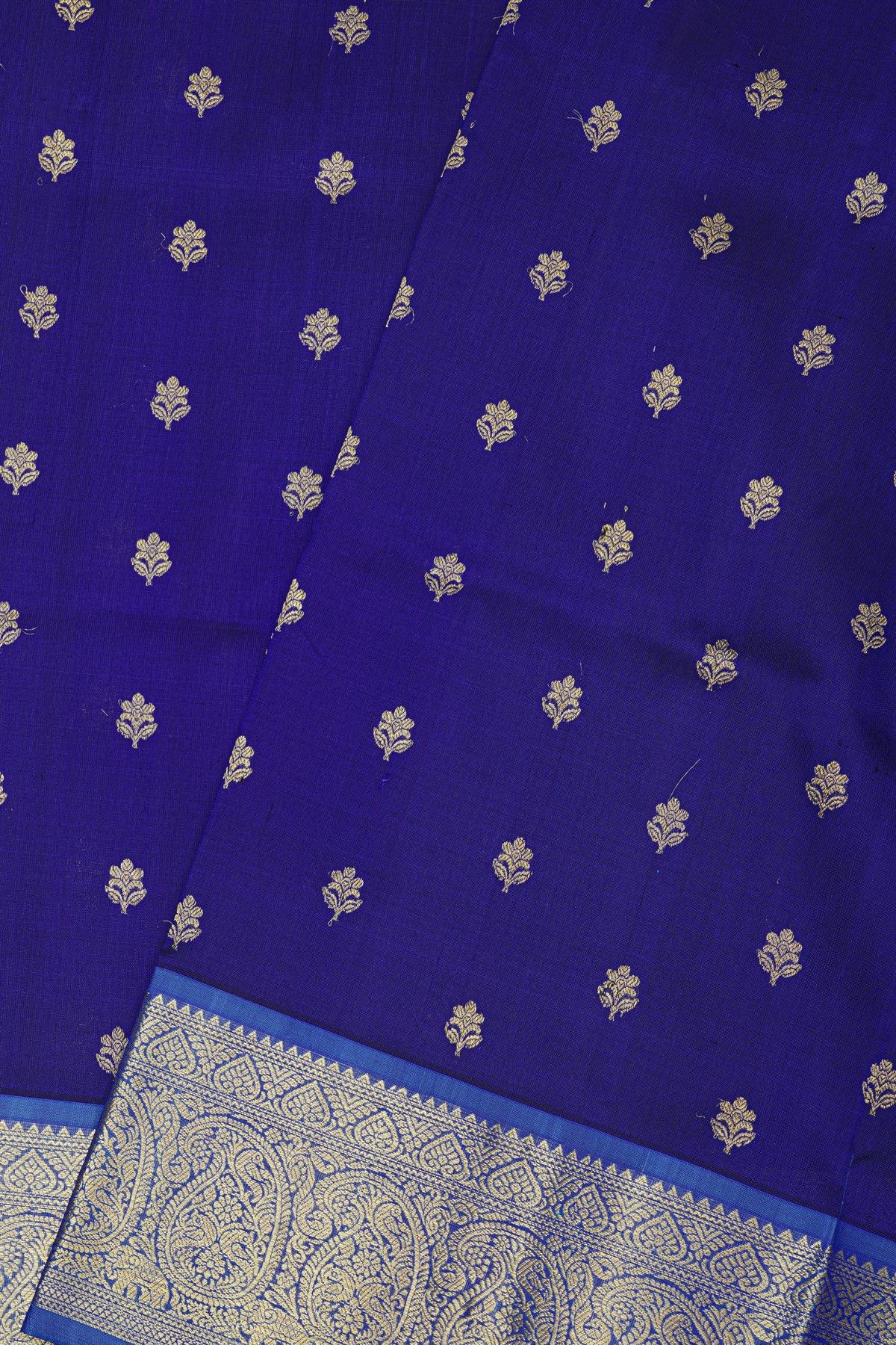 Venkatagiri Silk Navy Blue Saree With Florals And Paisleys Border