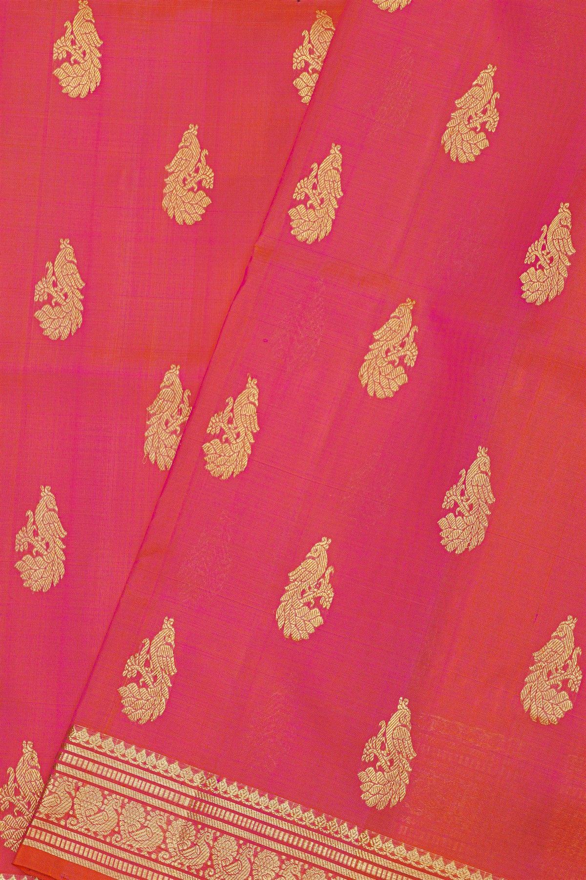 Venkatagiri Silk Pink Saree With Florals And Peacocks Body