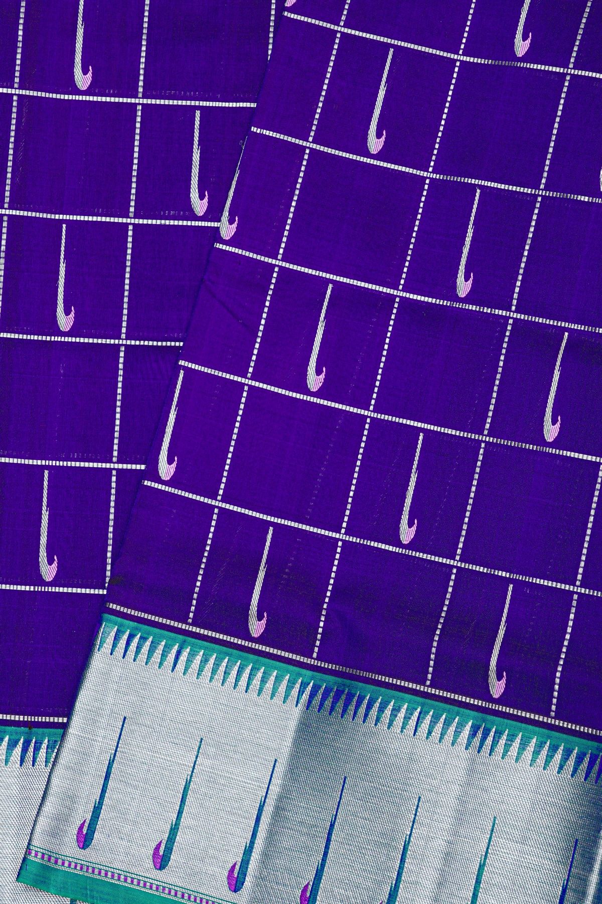 Venkatagiri Silk Royal Blue Saree With Checks And Muniya Buttis Body