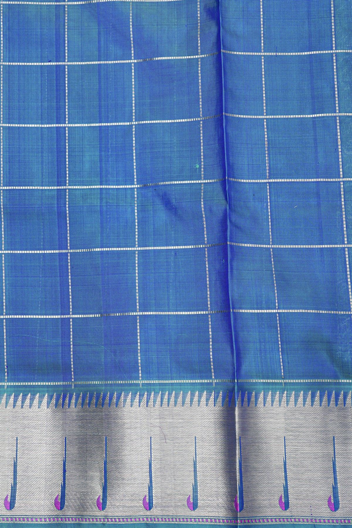 Venkatagiri Silk Royal Blue Saree With Checks And Muniya Buttis Body