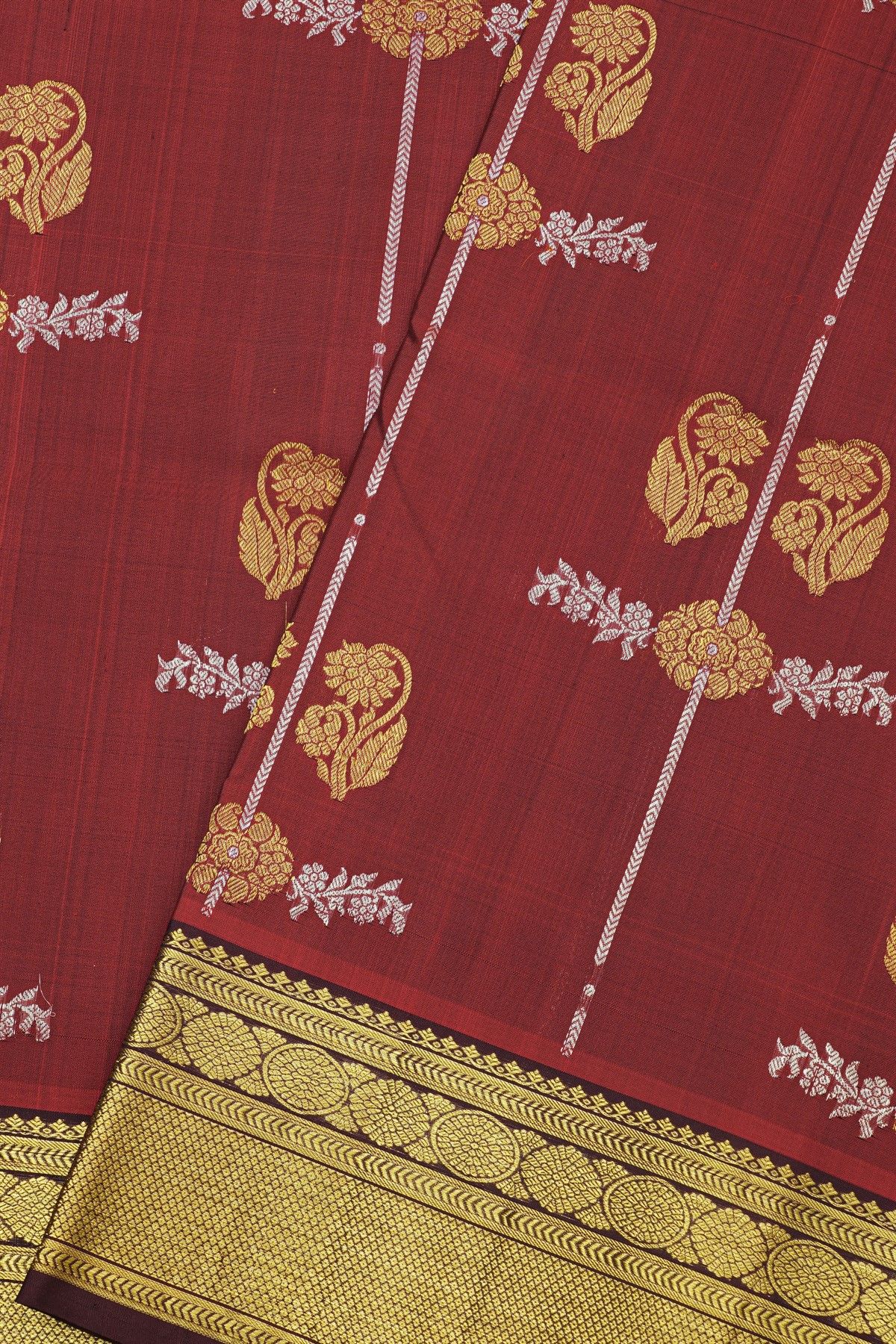 Venkatagiri Silk Maroon Saree With Diamonds And Florals Border