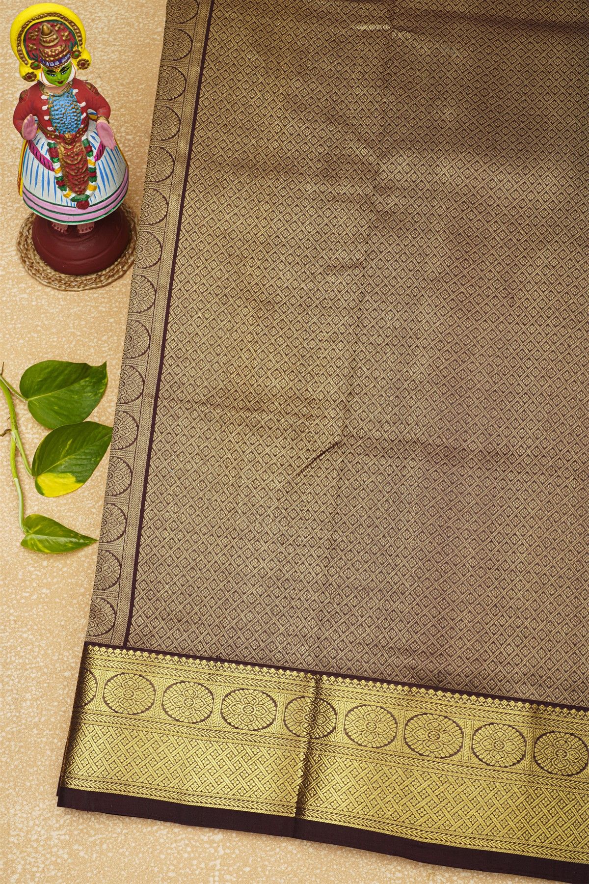Venkatagiri Silk Brown Saree With Zari Lines And Florals Body