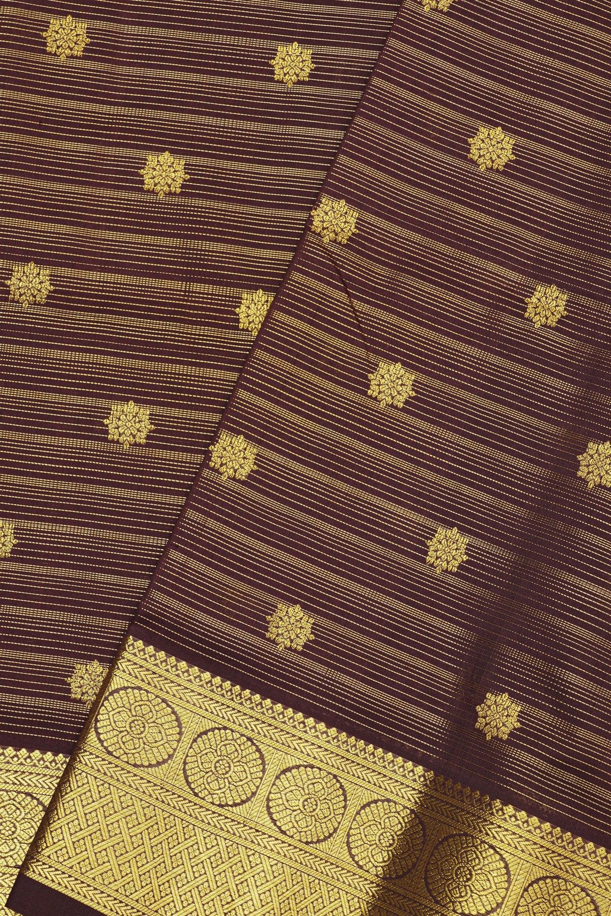 Venkatagiri Silk Brown Saree With Zari Lines And Florals Body
