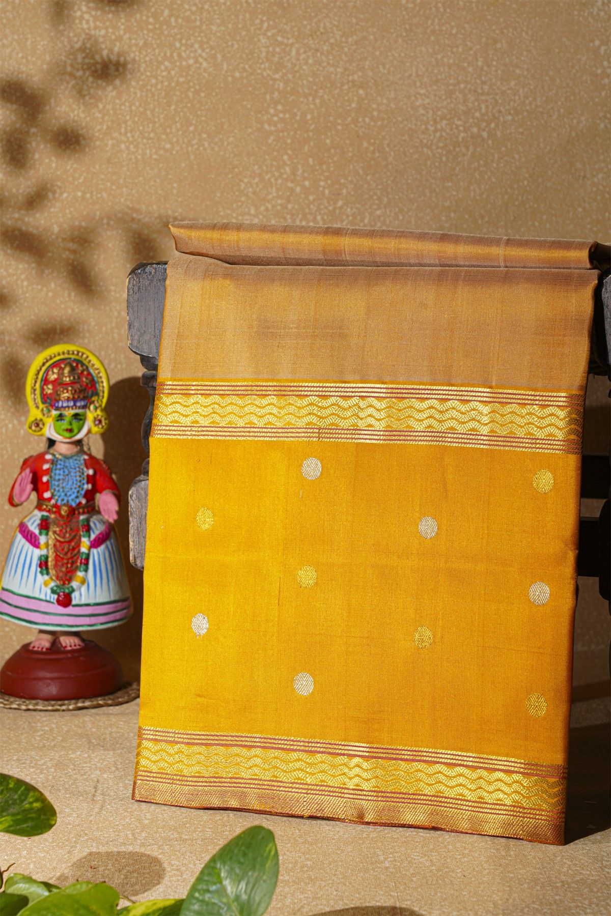 Venkatagiri Silk Light Orange Saree With Dollar Buttis Border