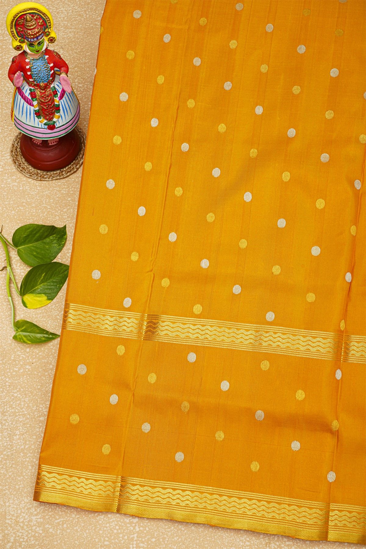 Venkatagiri Silk Light Orange Saree With Dollar Buttis Border