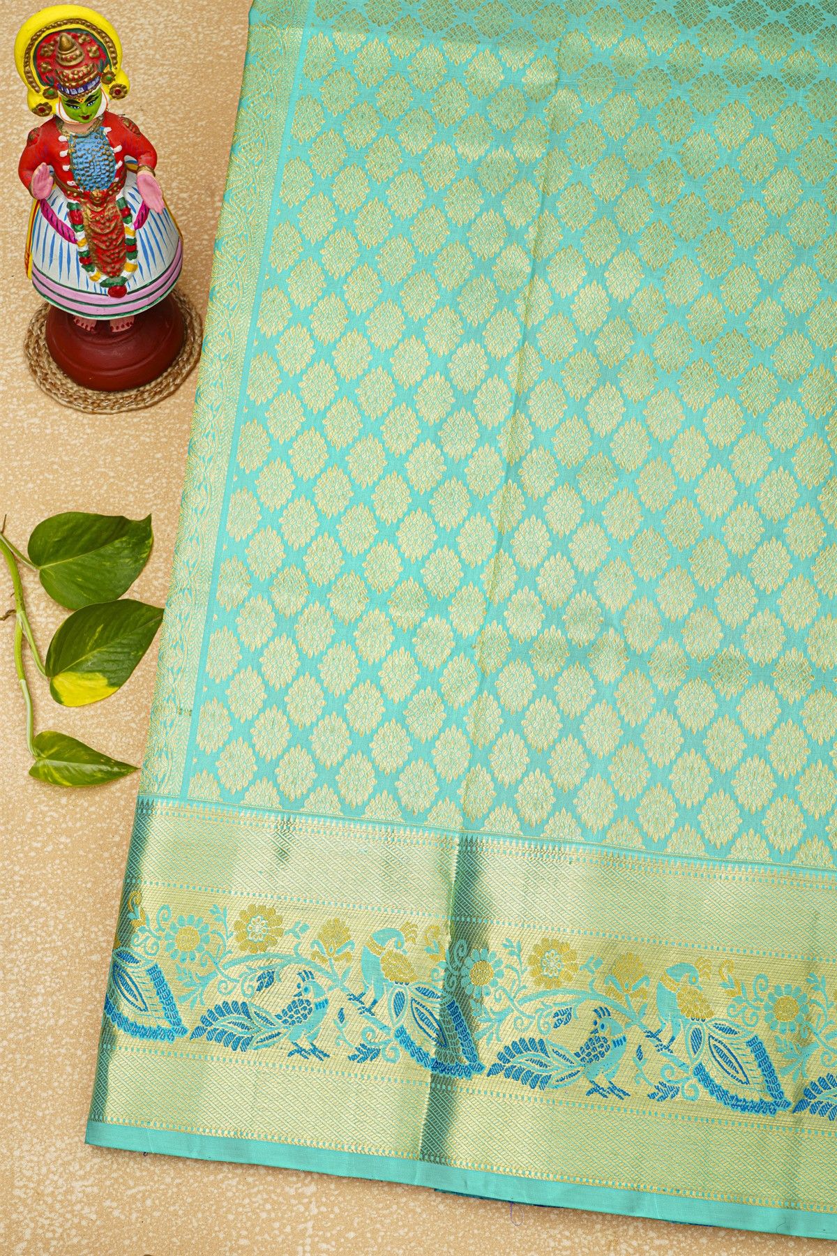 Venkatagiri Silk Royal Blue Saree With Florals And Peacocks Border