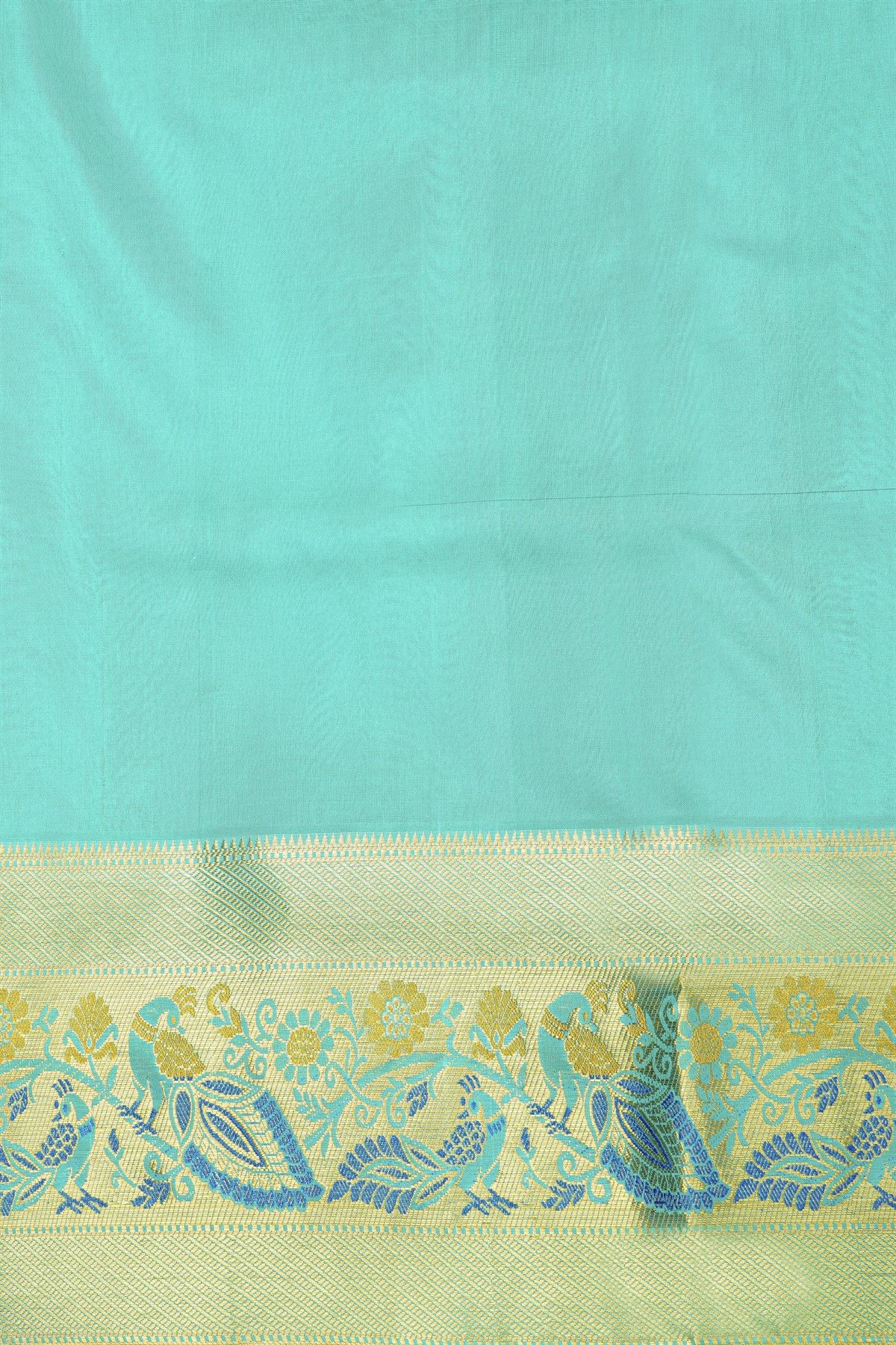 Venkatagiri Silk Royal Blue Saree With Florals And Peacocks Border