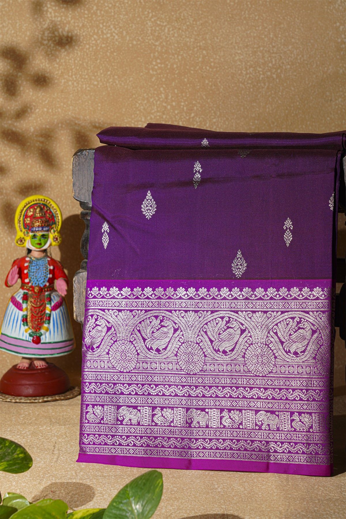 Venkatagiri Silk Violet Saree With Floral Buttis Body