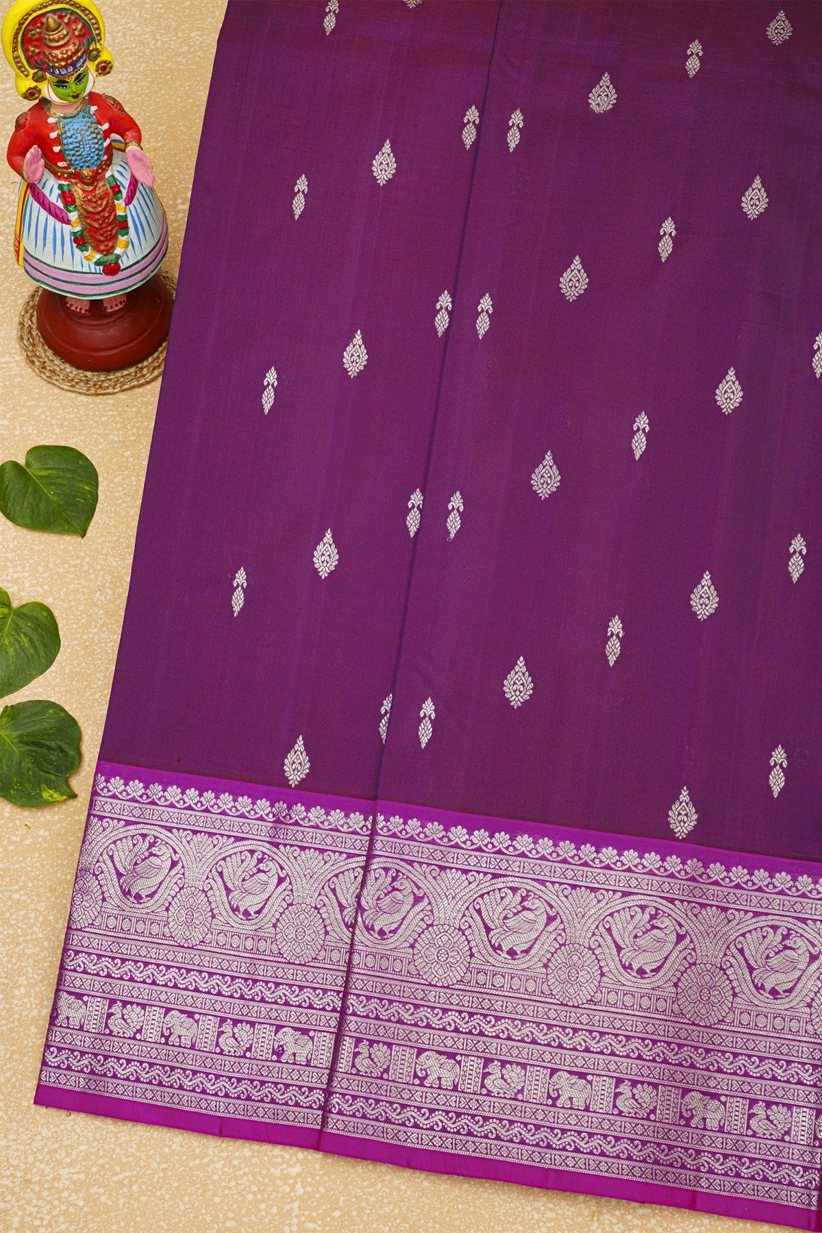 Venkatagiri Silk Violet Saree With Floral Buttis Body