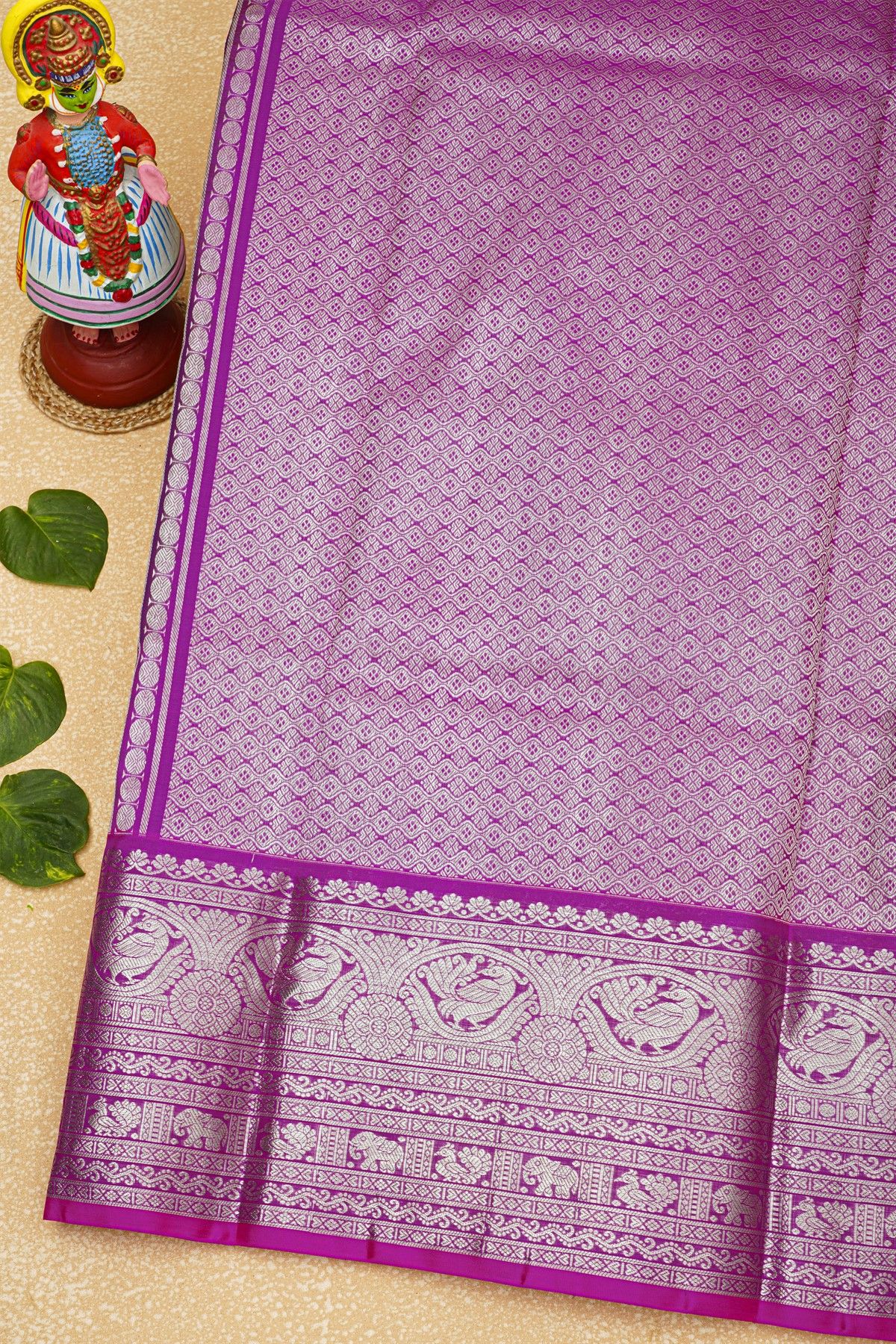 Venkatagiri Silk Violet Saree With Floral Buttis Body