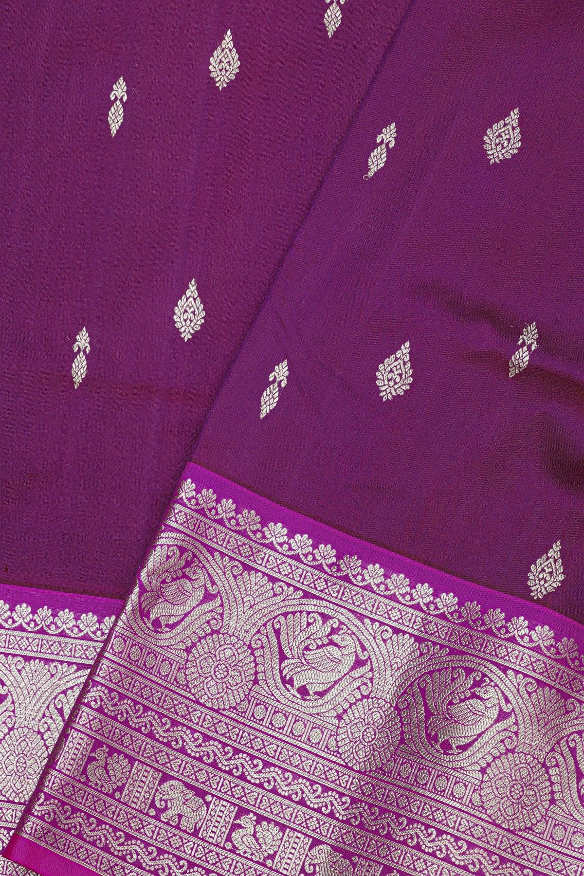 Venkatagiri Silk Violet Saree With Floral Buttis Body