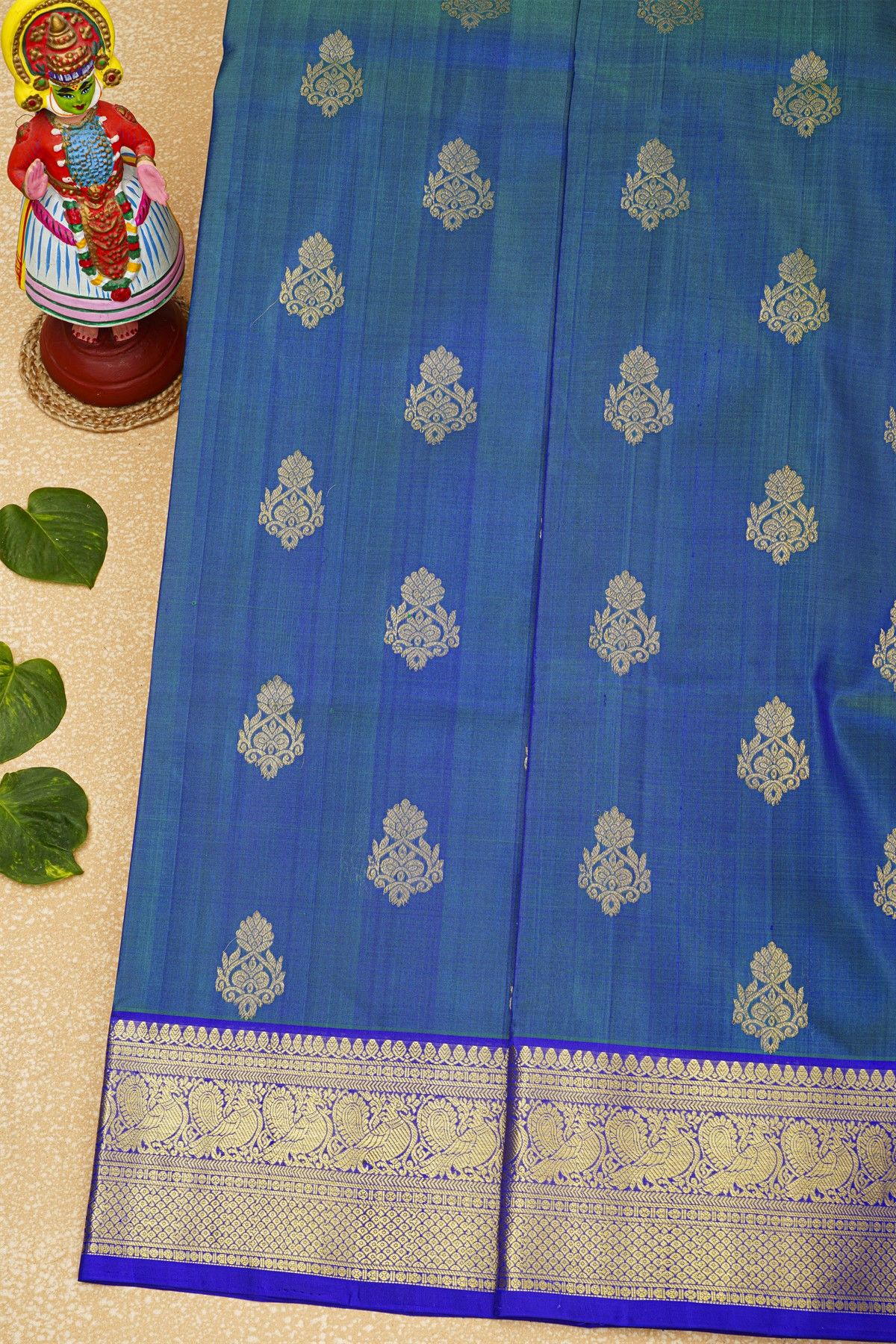 Venkatagiri Silk Dual Colour Saree With Florals And Peacocks Border