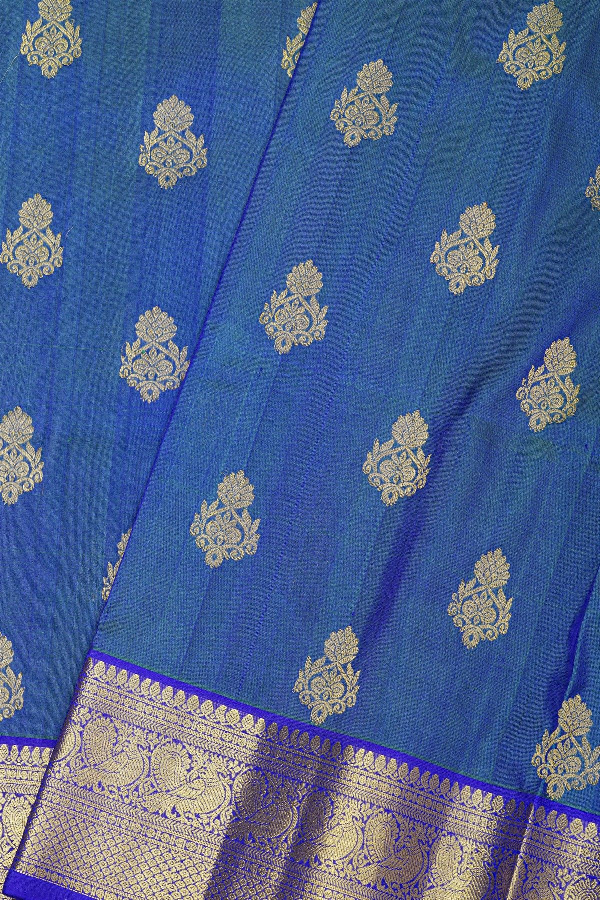 Venkatagiri Silk Dual Colour Saree With Florals And Peacocks Border