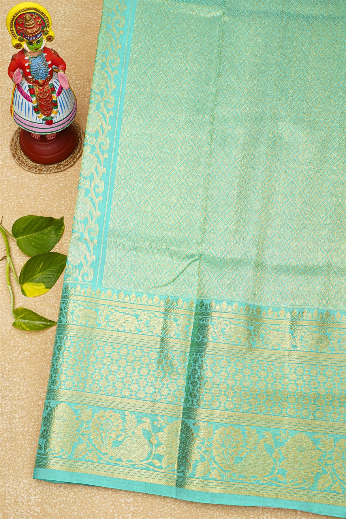 Venkatagiri Silk Bottle Green Saree With Florals And Paisleys Body