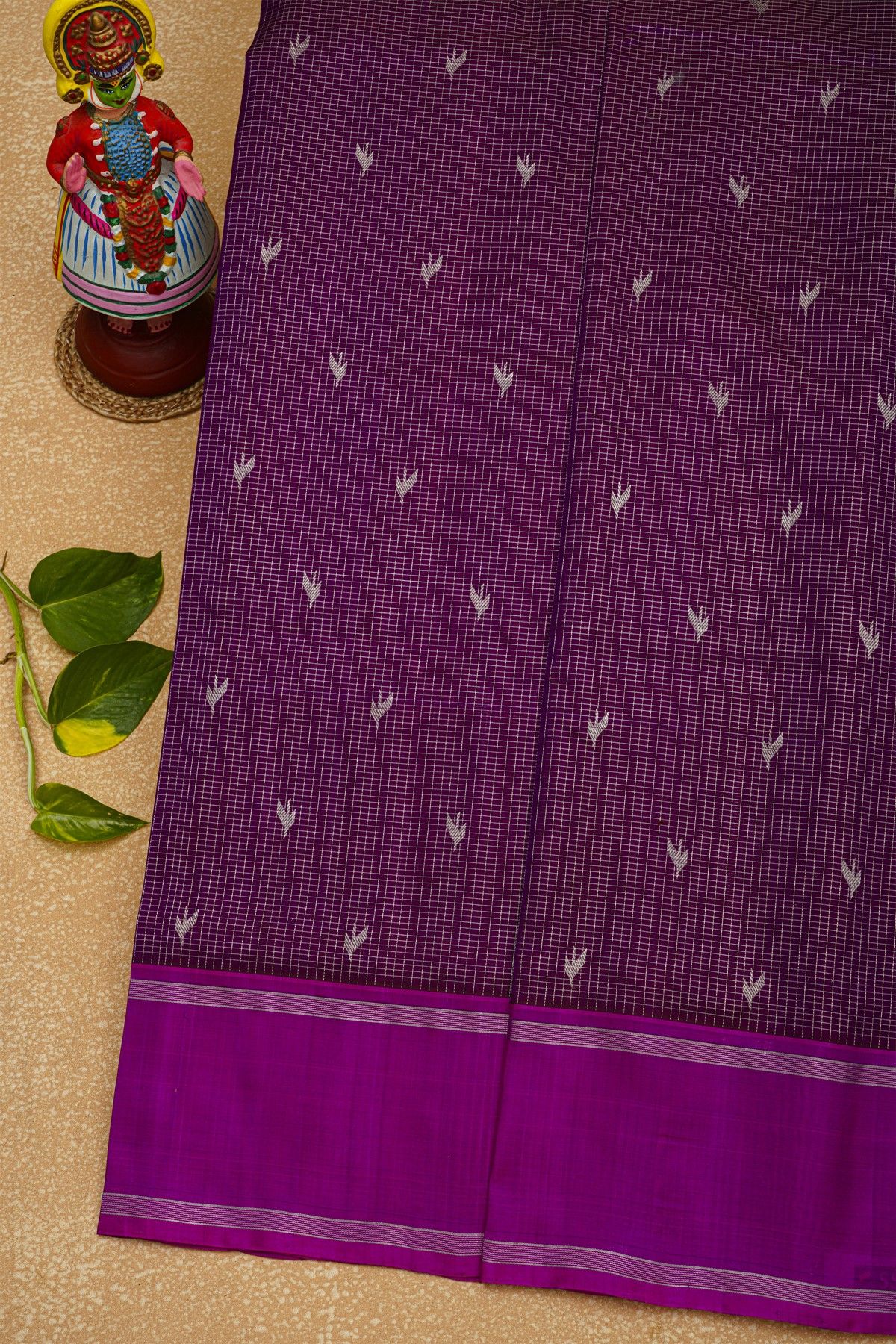 Venkatagiri Silk Dark Purple Saree With Checks And Zari Buttis Body