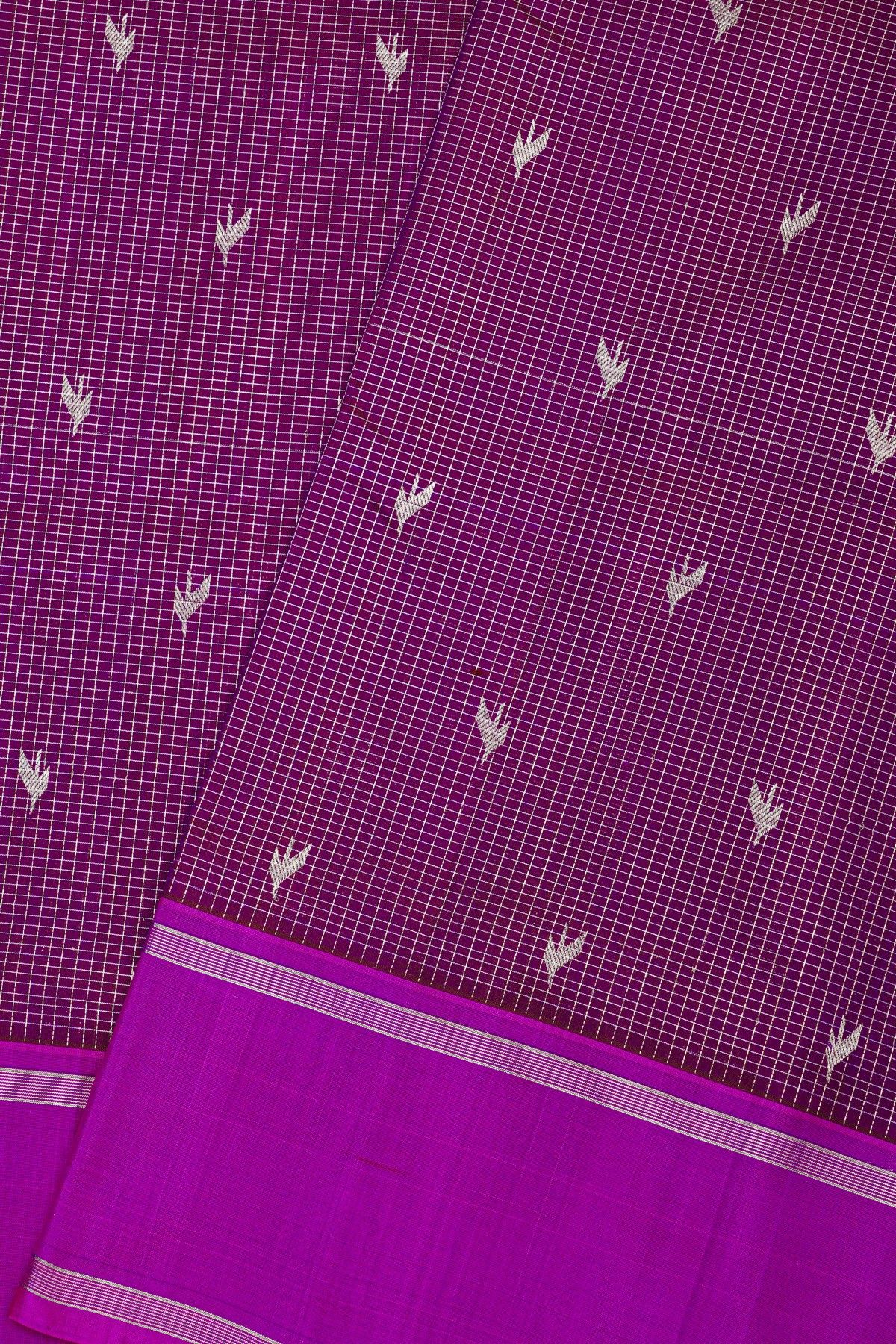 Venkatagiri Silk Dark Purple Saree With Checks And Zari Buttis Body