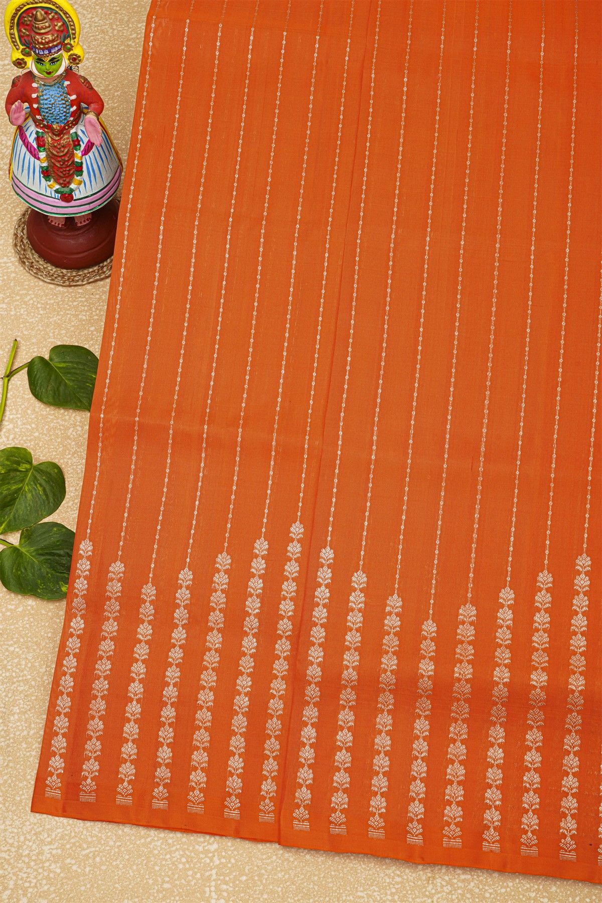 Venkatagiri Silk Orange Saree With Florals In Lines Body