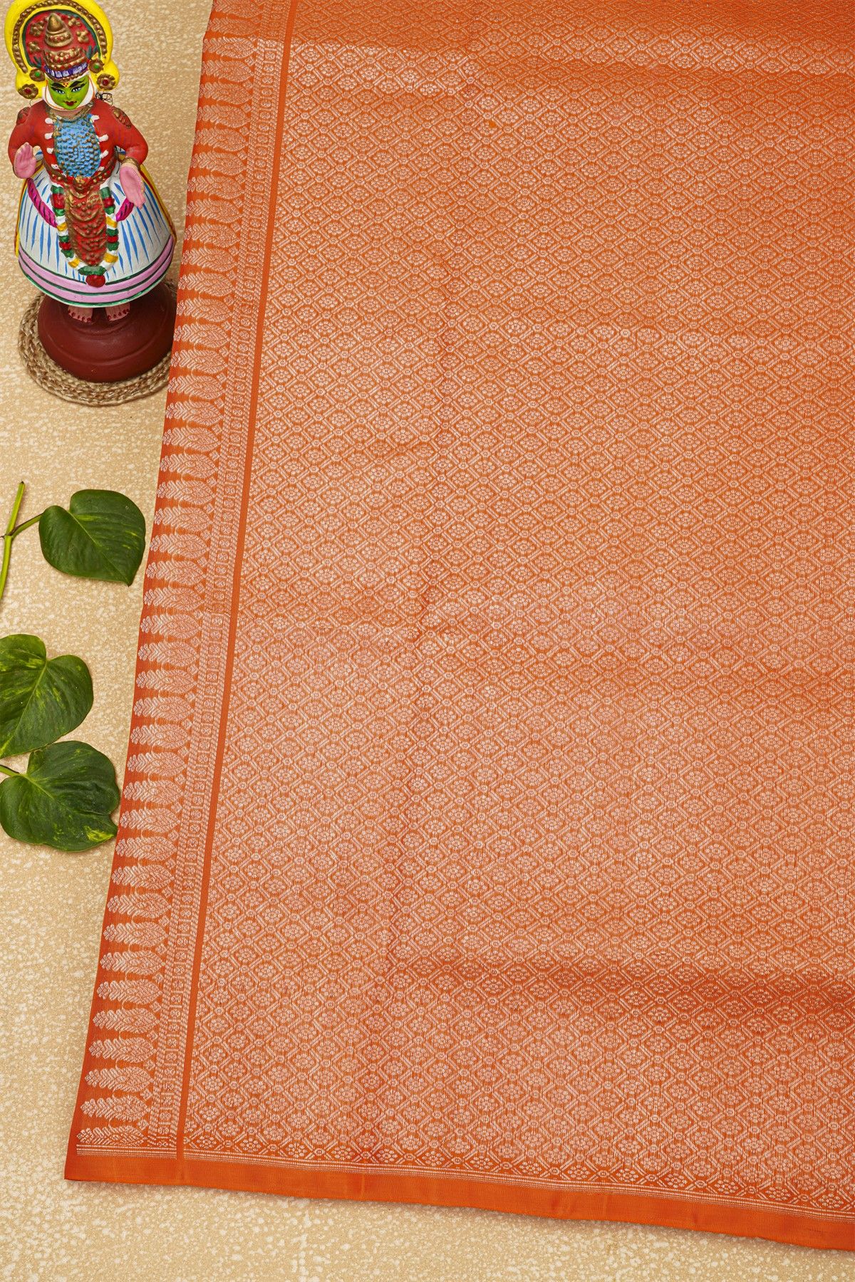 Venkatagiri Silk Orange Saree With Florals In Lines Body