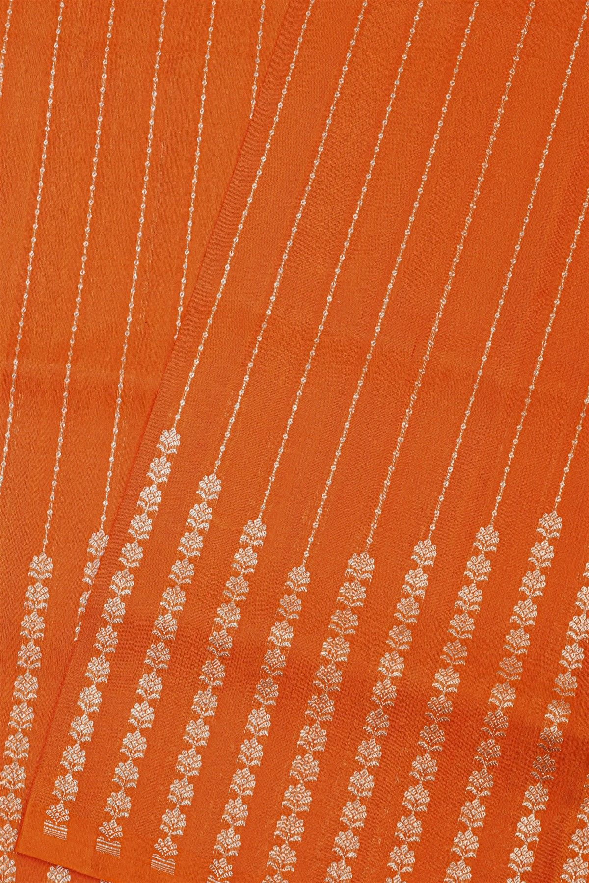 Venkatagiri Silk Orange Saree With Florals In Lines Body