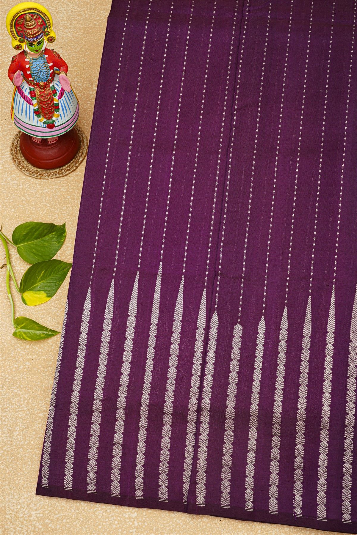Venkatagiri Silk Violet Saree With Florals In Lines Body