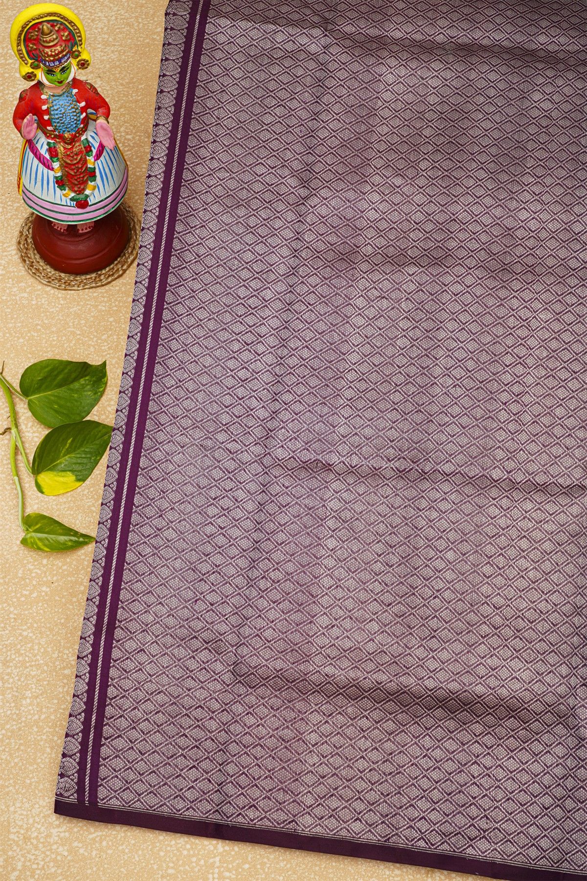 Venkatagiri Silk Violet Saree With Florals In Lines Body