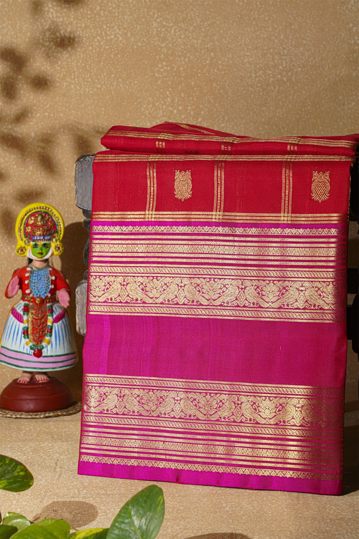 Venkatagiri Silk Red Saree With Florals And Parrots Border