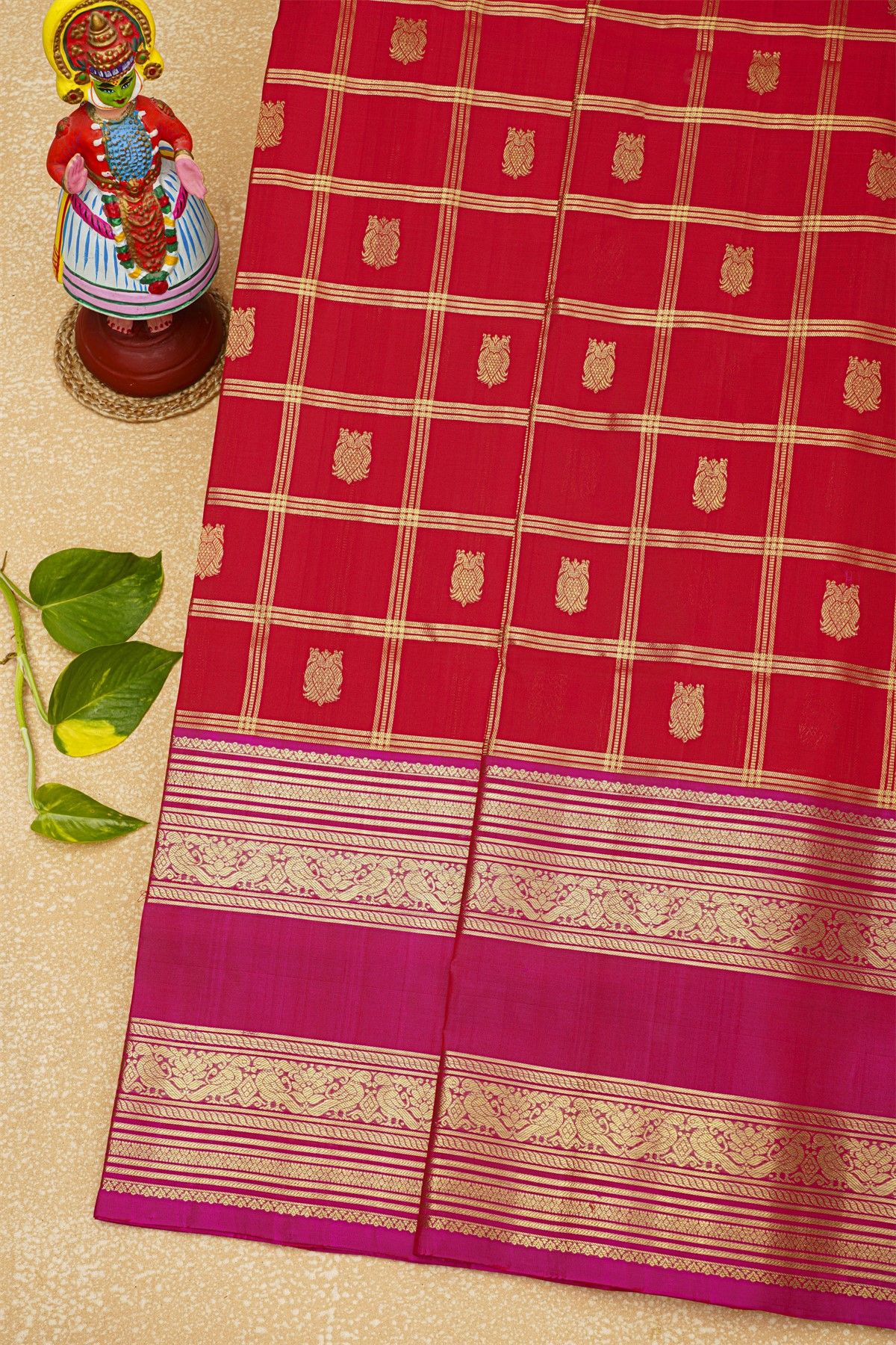 Venkatagiri Silk Red Saree With Florals And Parrots Border
