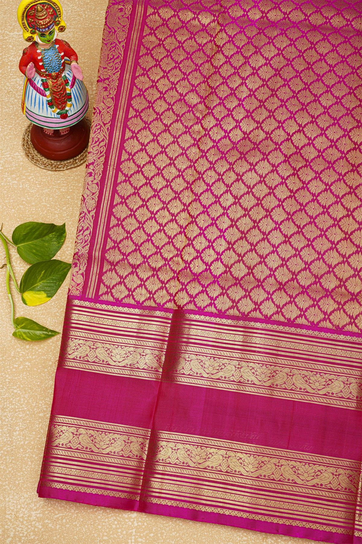 Venkatagiri Silk Red Saree With Florals And Parrots Border