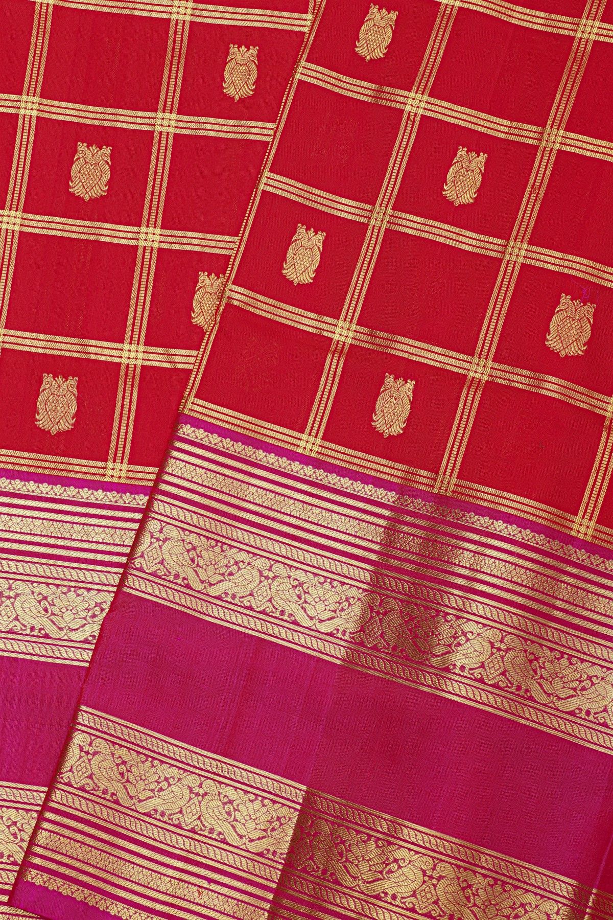 Venkatagiri Silk Red Saree With Florals And Parrots Border
