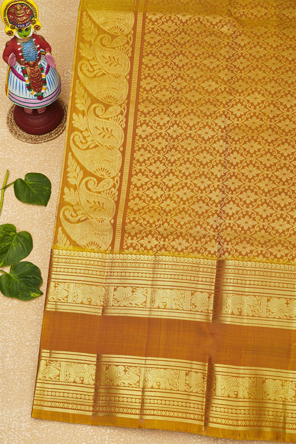 Venkatagiri Silk Maroon Saree With Checks And Floral Buttis Body