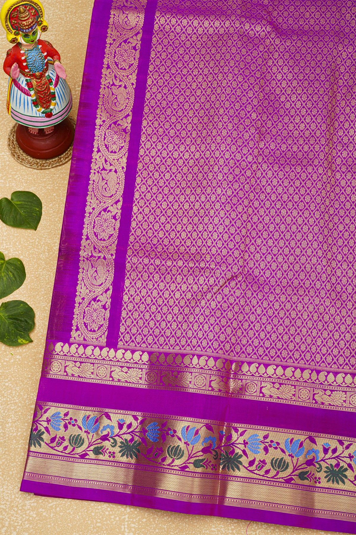 Venkatagiri Silk Purple Saree With Checks And Swan Buttis Body