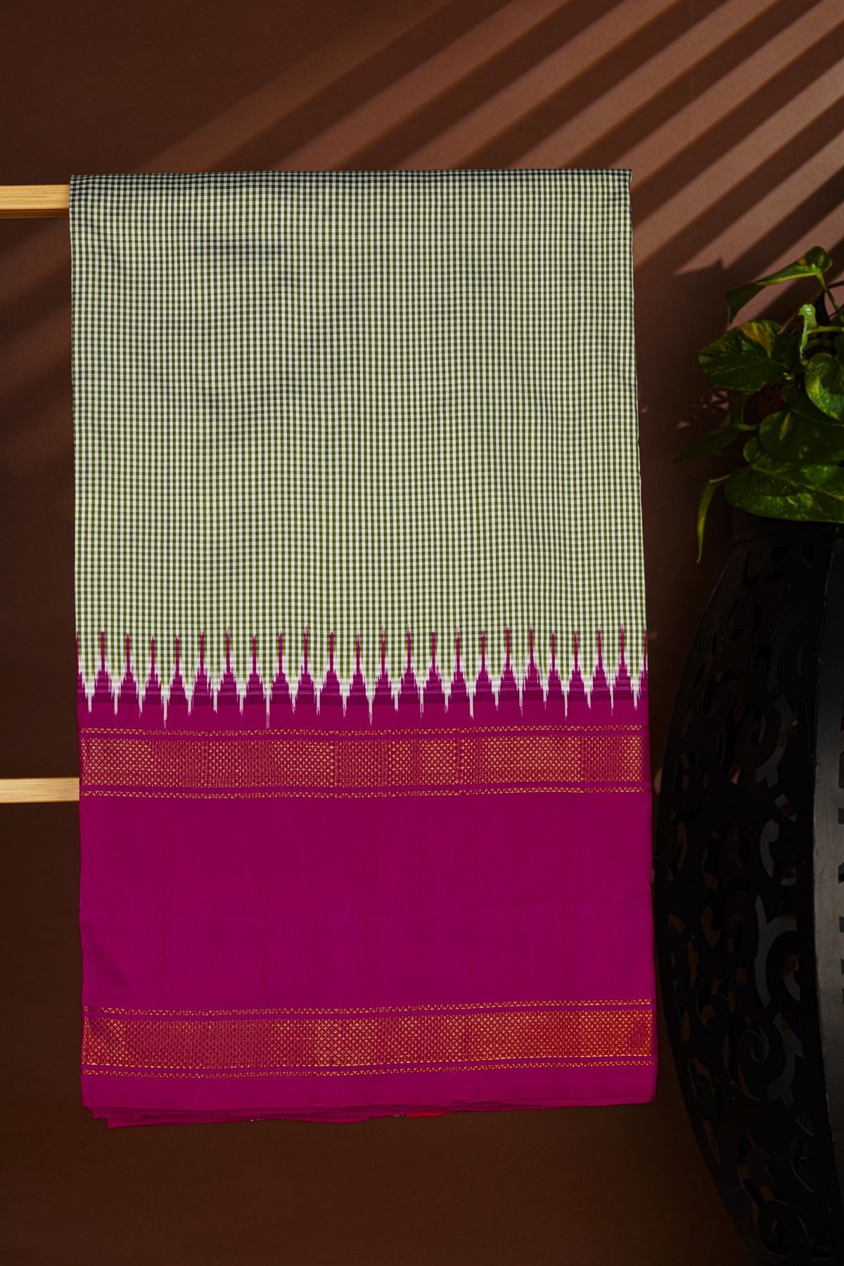 Ikat Silk Multi-Colour Saree With Diamonds In Gap Border