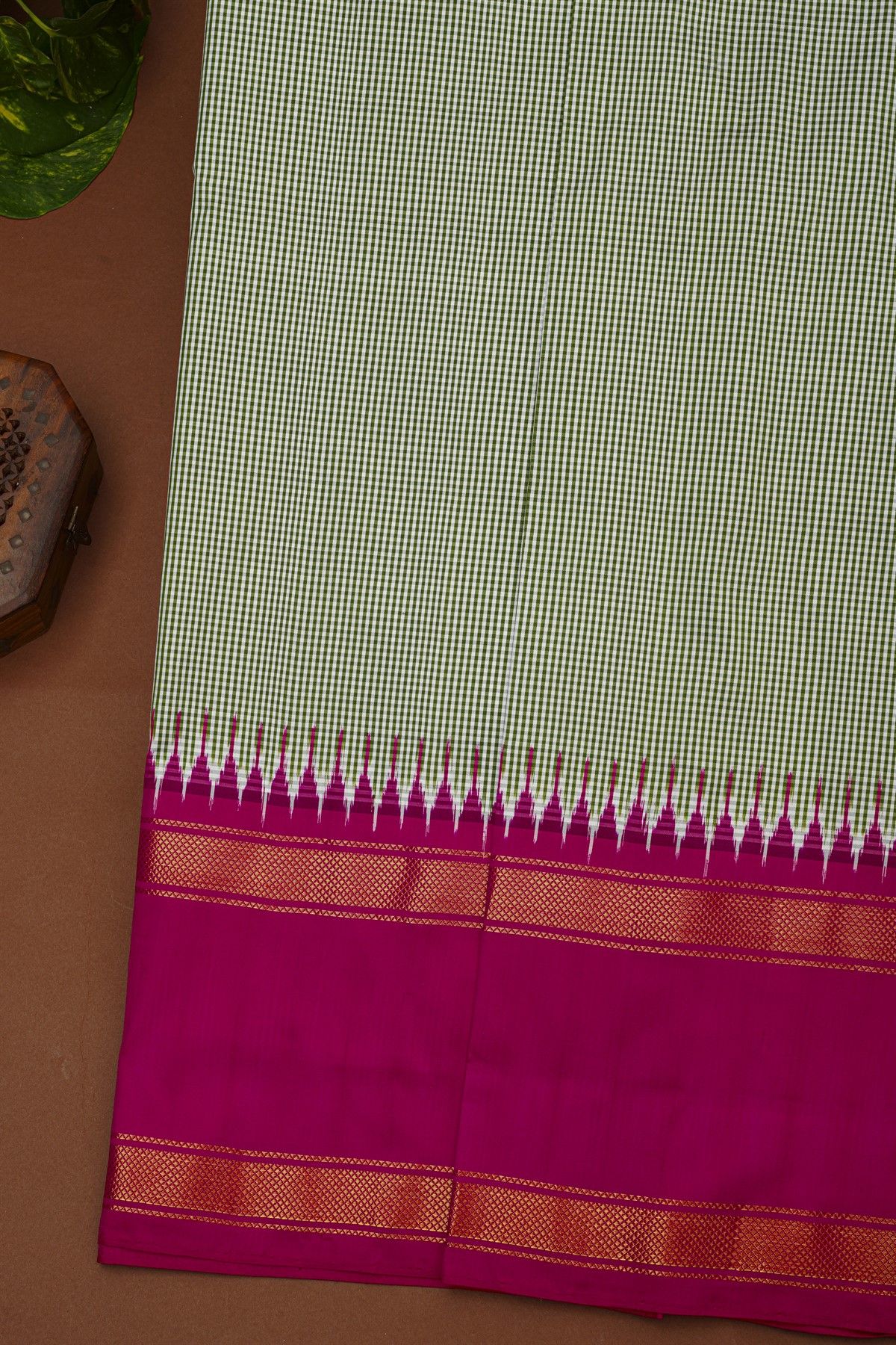 Ikat Silk Multi-Colour Saree With Diamonds In Gap Border