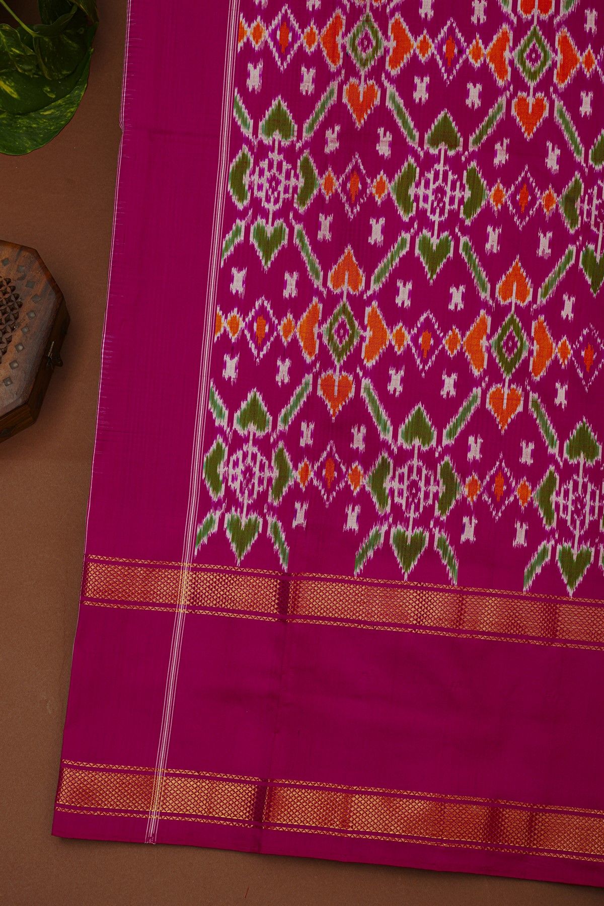 Ikat Silk Multi-Colour Saree With Diamonds In Gap Border