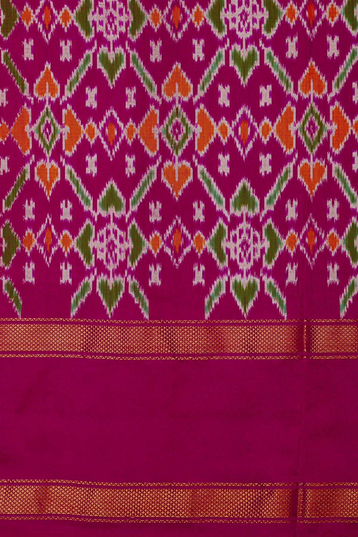 Ikat Silk Multi-Colour Saree With Diamonds In Gap Border